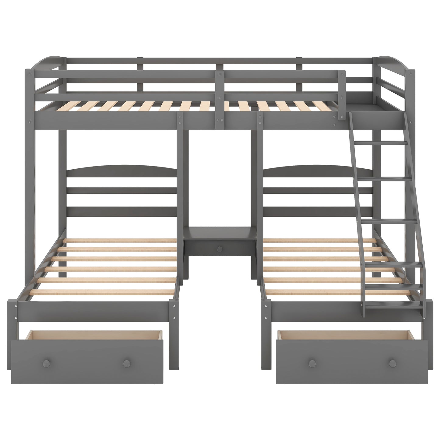Full over Twin & Twin Bunk Bed,Triple Bunk Bed with Drawers, Gray