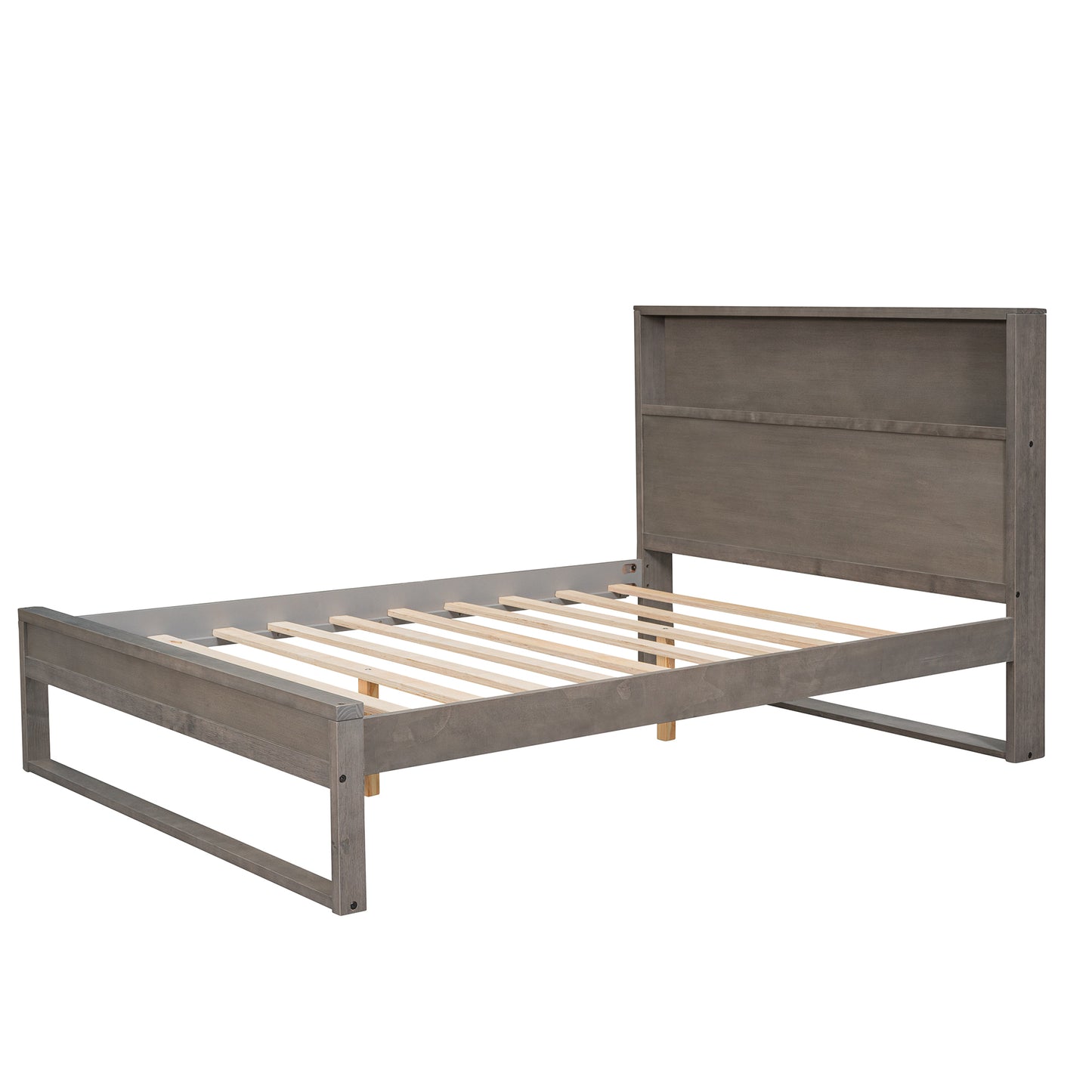 Platform Bed with Storage Headboard,Sockets and USB Ports,Full Size Platform Bed,Antique Gray