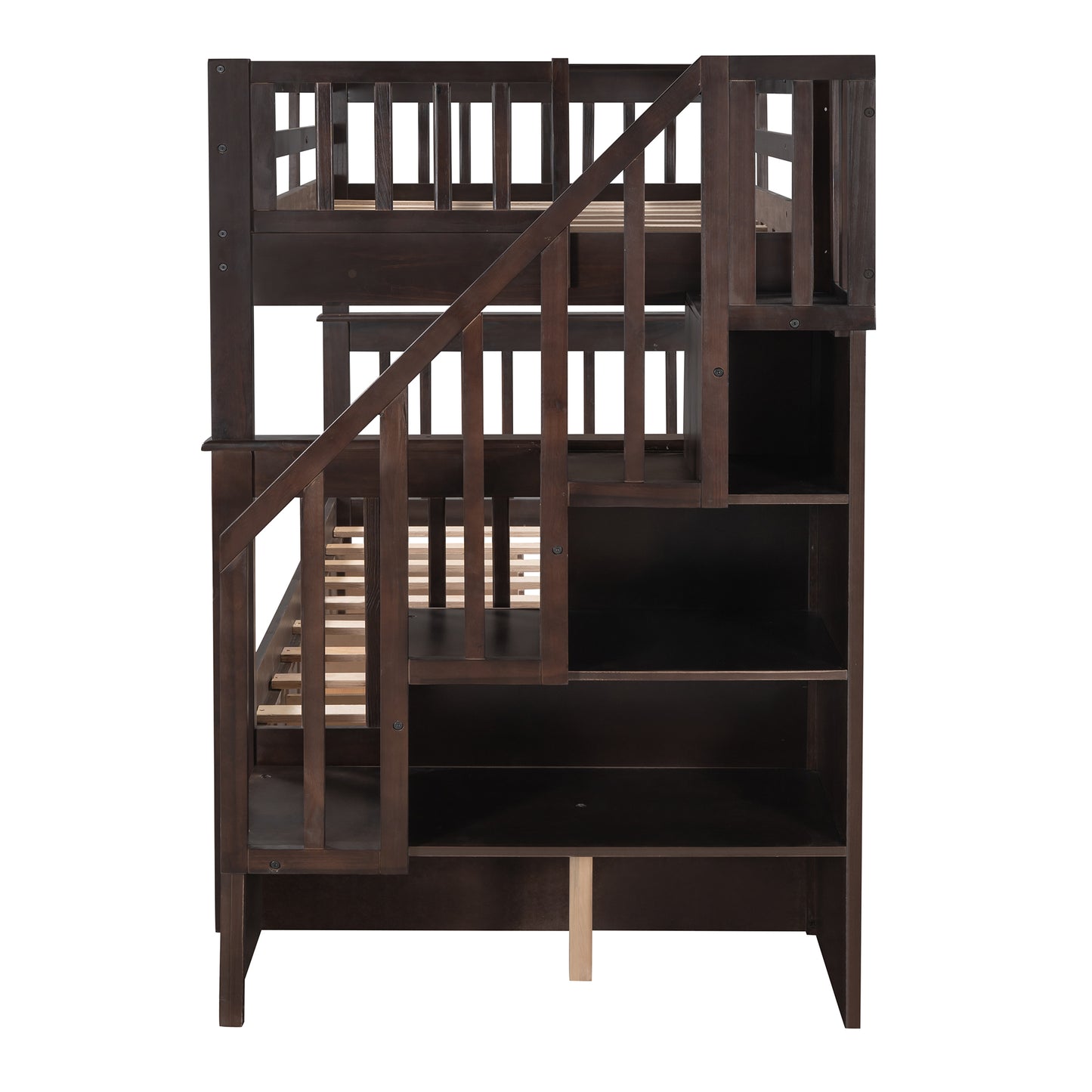 Stairway Twin-Over-Twin Bunk Bed with Three Drawers for Bedroom, Dorm - Espresso