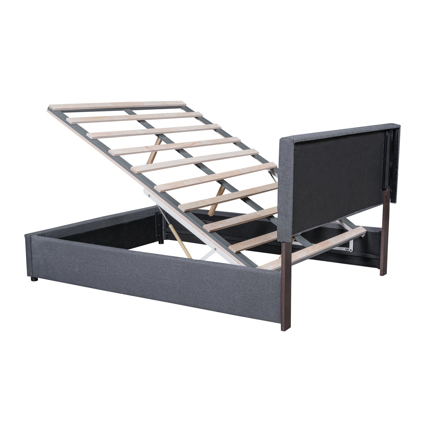 Full Size Upholstered Platform Bed with Hydraulic Storage System and LED Light, Gray