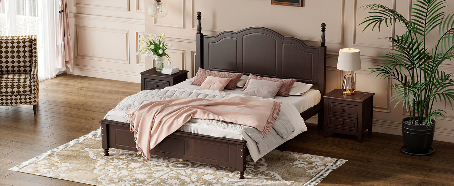Queen Size Wood Platform Bed Frame,Retro Style Platform Bed with Wooden Slat Support,Dark Walnut