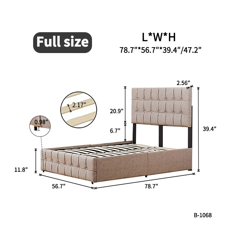 Full Size Upholstered Platform Bed Frame with Adjustable Headboard with 4 Drawers Storage, Wooden Slat Support Mattress Foundation, No Box Spring Needed, Easy Assembly,Beige