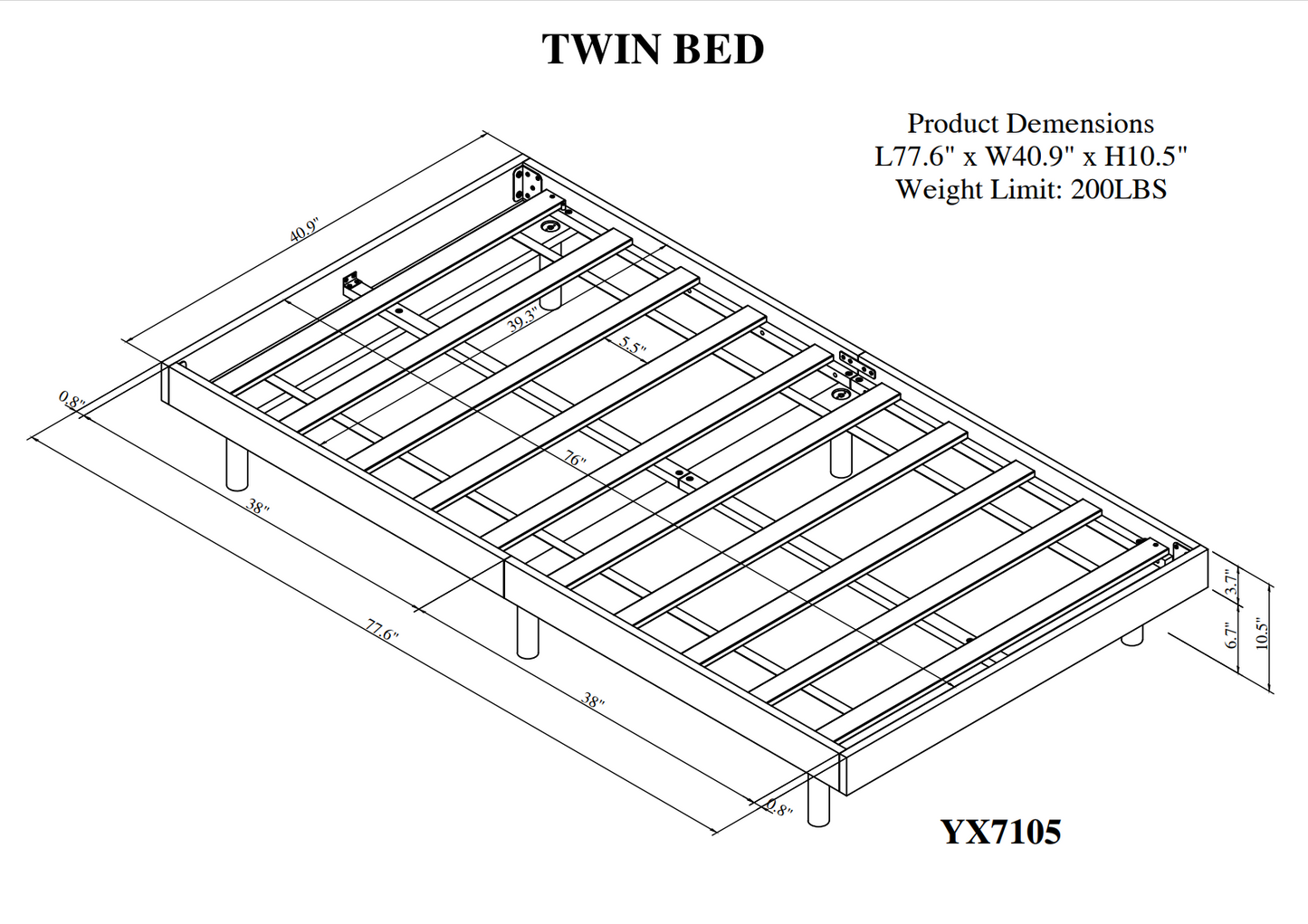 Modern Design Twin Size Floating Platform Bed Frame for White Washed Color