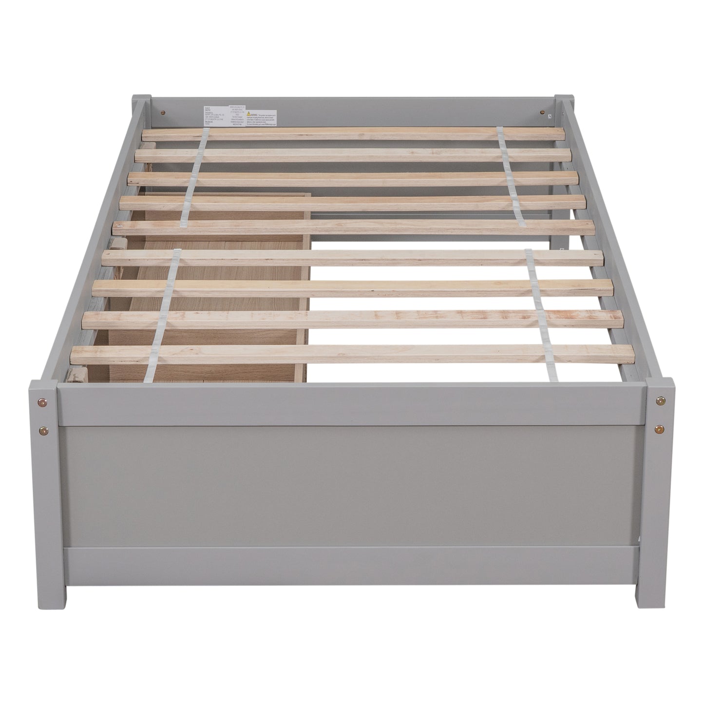 Twin Platform Bed with 2 Drawers, Solid Wood, No Box Spring Needed ,Grey