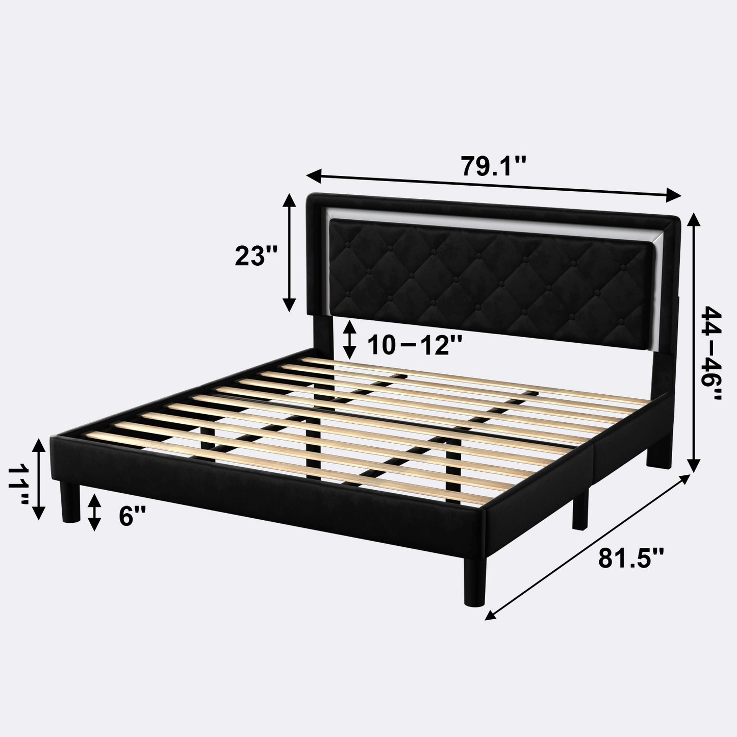 Molblly King Size Platform Bed Frame with Upholstered Headboard, Strong Frame, and Wooden Slats Support, Non-Slip, and Noise-Free, No Box Spring Needed, Easy Assembly, black