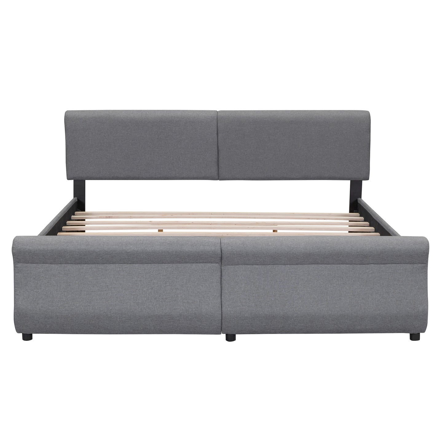 King Size Upholstery Platform Bed with Two Drawers, Gray