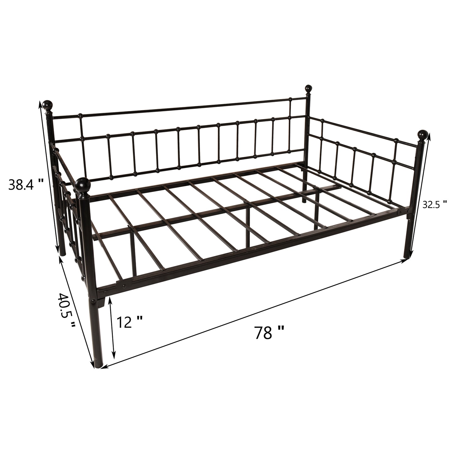 Daybed Frame Twin Size Multifunctional Metal Platform with Headboard Victorian Style, Bed Sofa  for Guest Living Room, Twin, Black