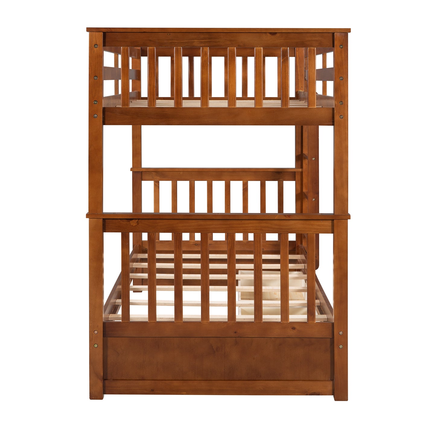 Twin-Over-Twin Bunk Bed with Ladders and Two Storage Drawers (Walnut)