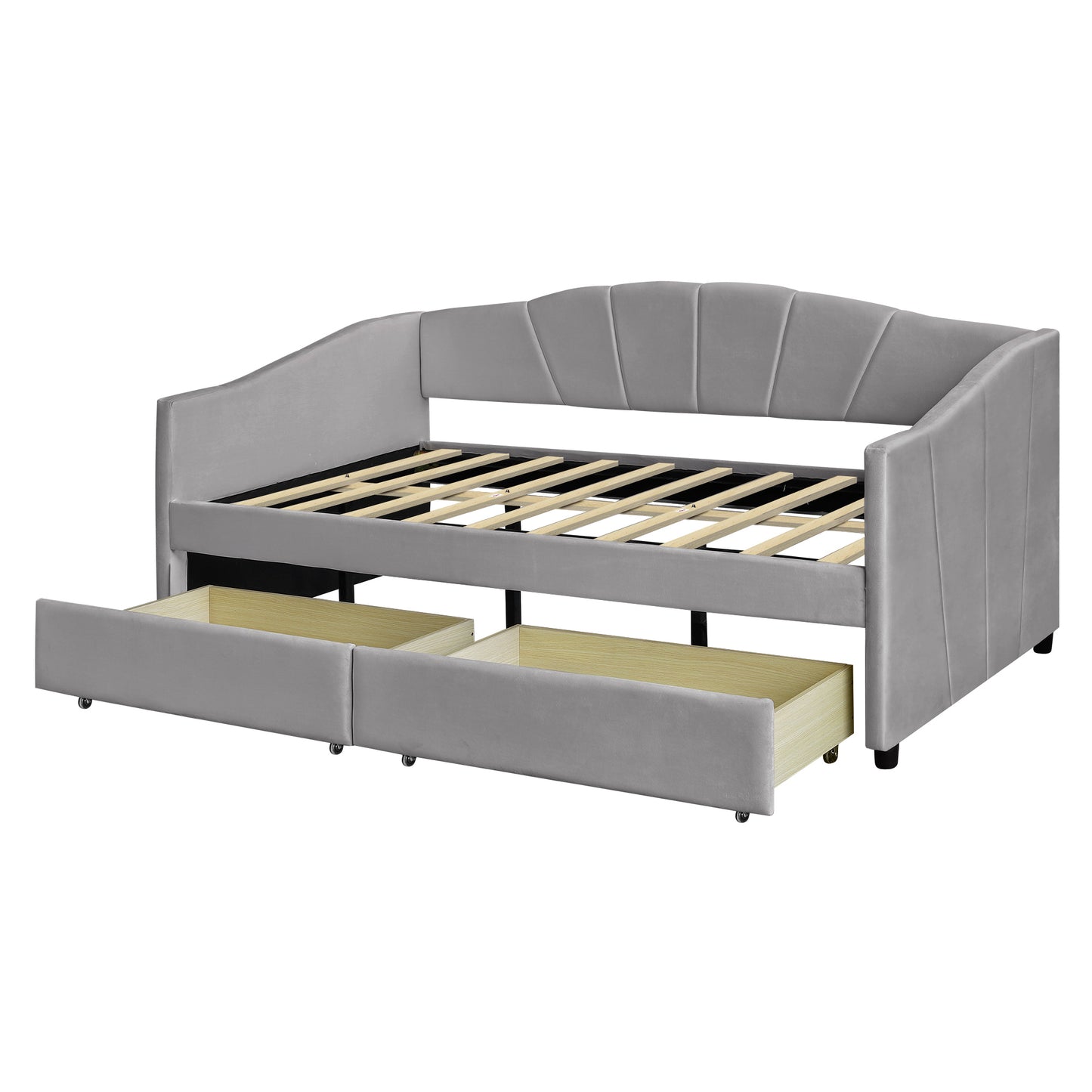 Upholstered daybed Twin Size with Two Drawers and Wood Slat  ,Gray