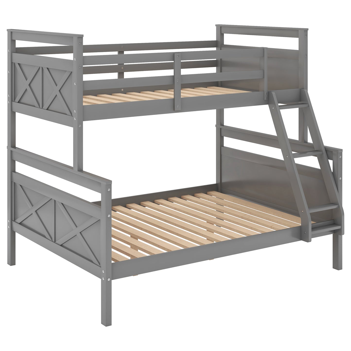 Twin over Full Bunk Bed with ladder, Safety Guardrail, Perfect for Bedroom, Gray