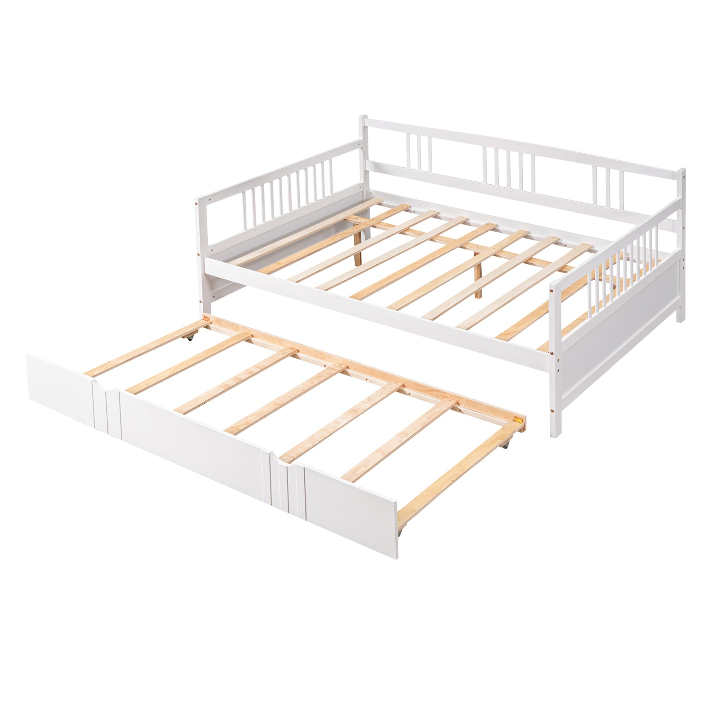 Full Size Daybed Wood Bed with Twin Size Trundle,White