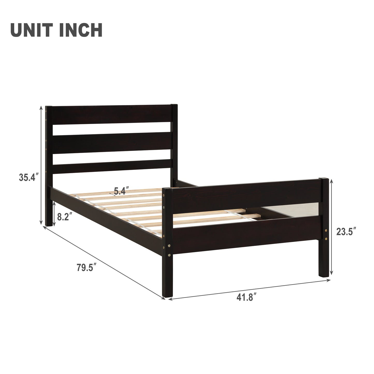 Twin Platform Bed with Headboard and Footboard, Espresso