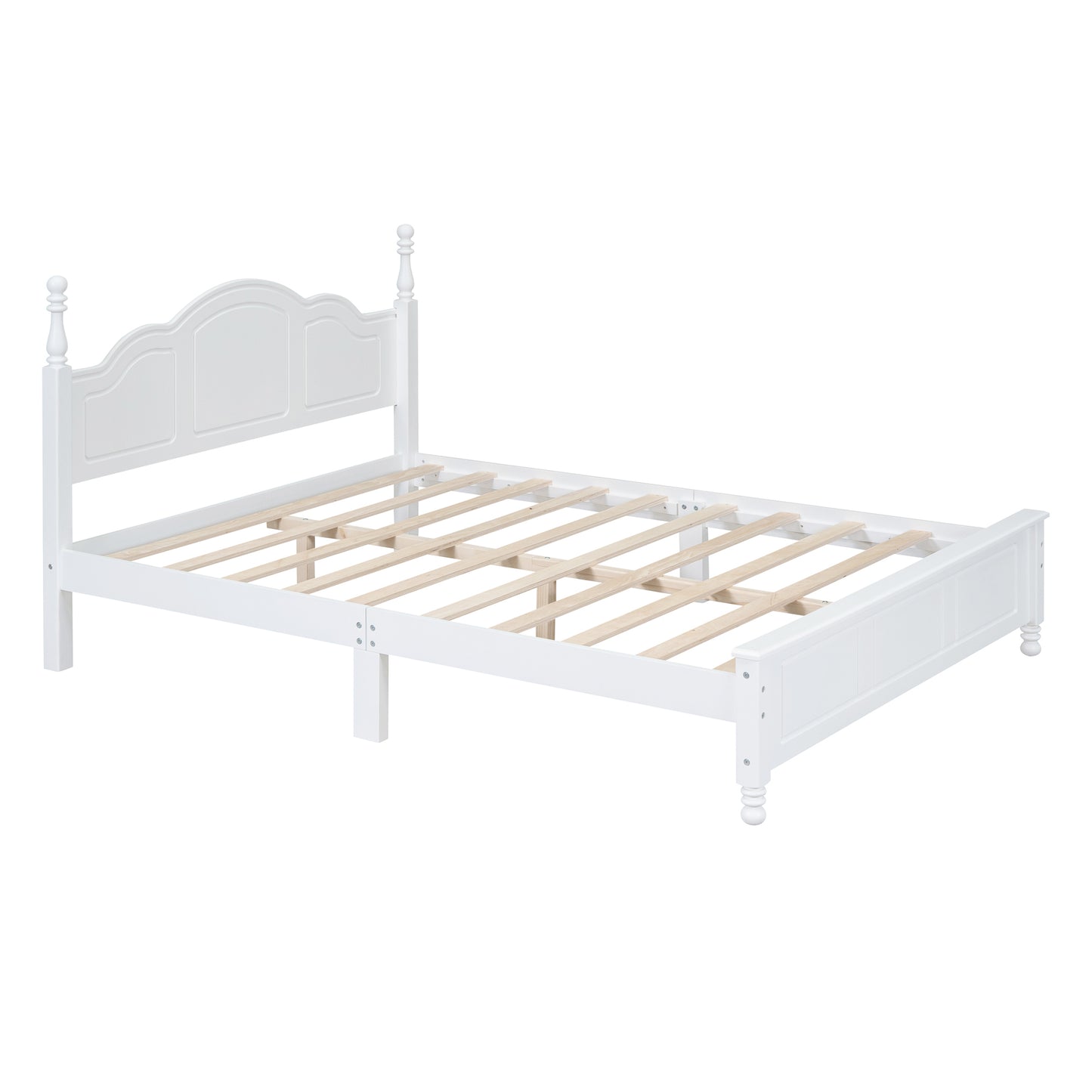 Queen Size Wood Platform Bed Frame,Retro Style Platform Bed with Wooden Slat Support,White