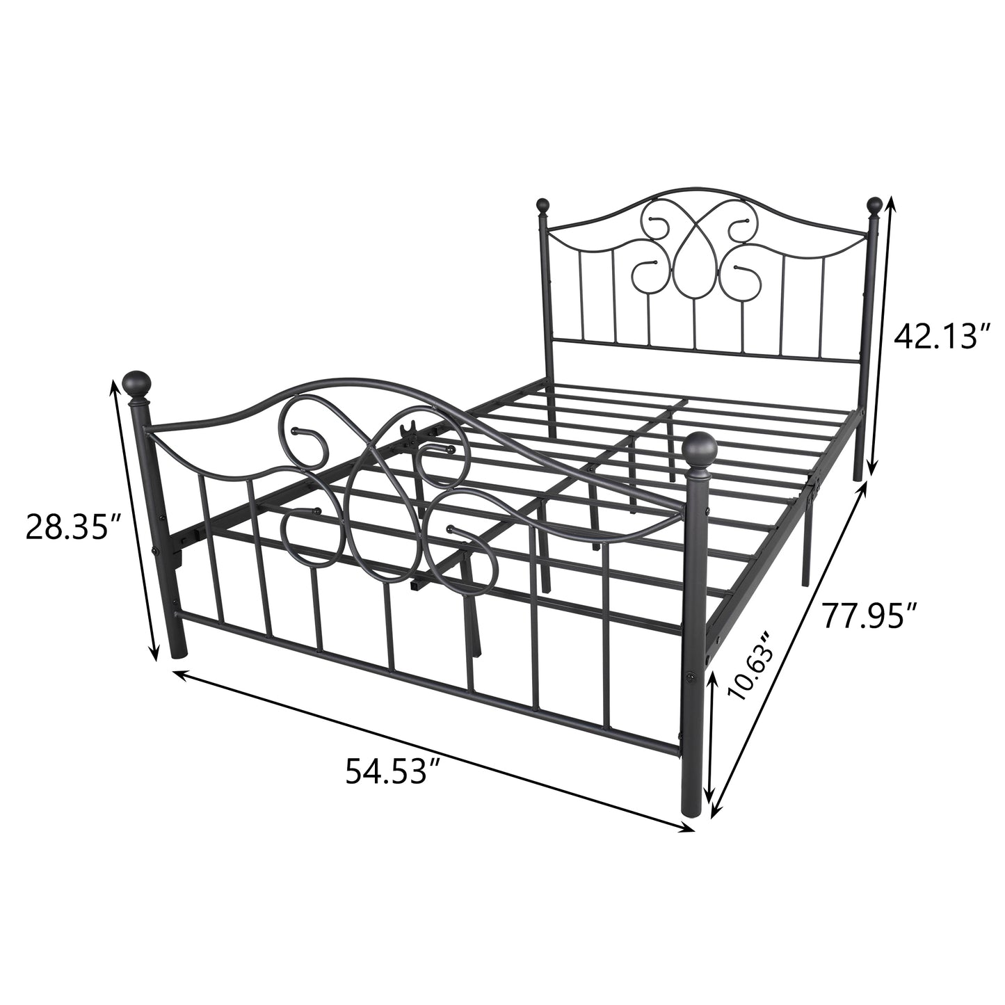 Full Size Metal Platform Bed, Solid Sturdy Steel Slat Support, Black