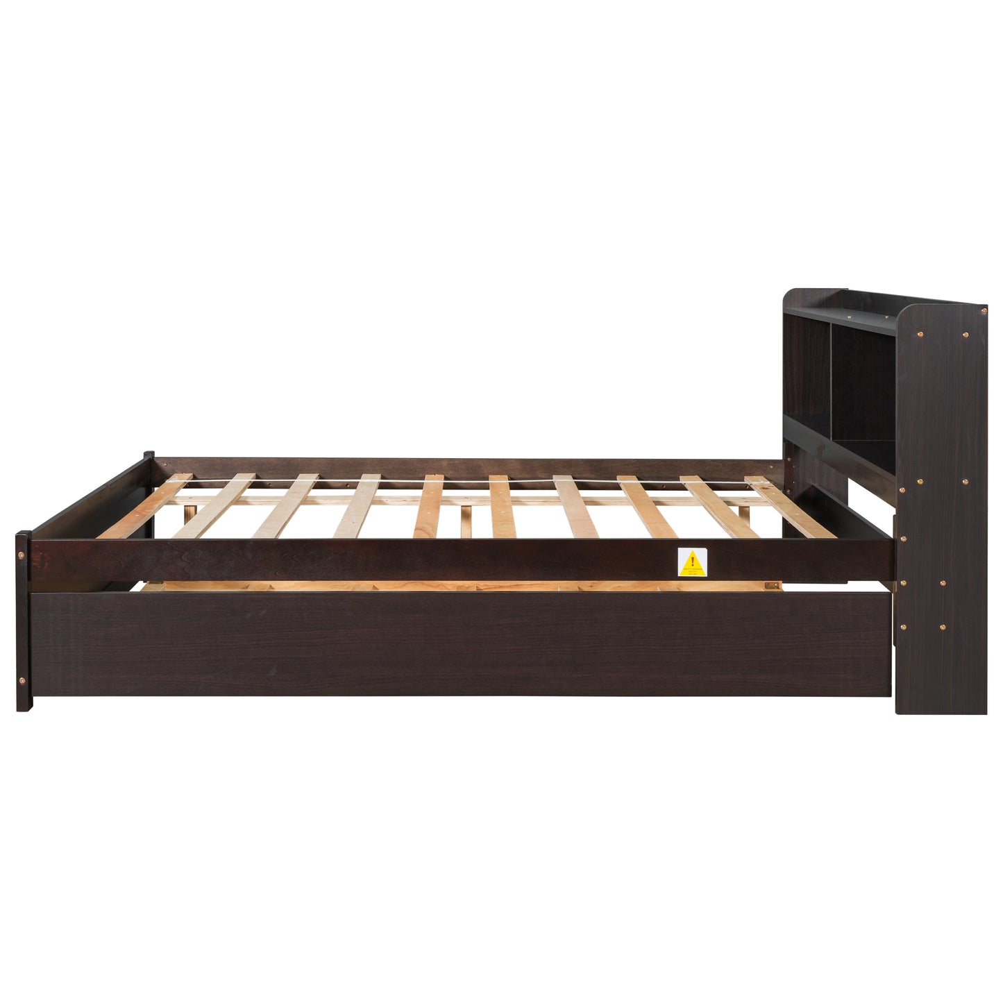 Full Platform Bed with Trundle, Bookcase, Espresso