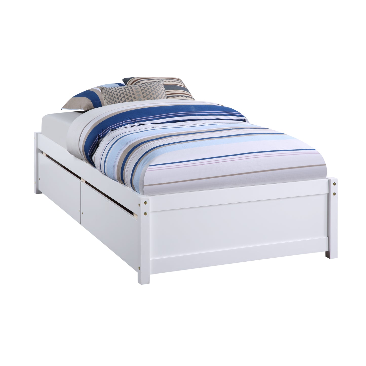 Twin Platform Bed with 2 Drawers, Solid Wood, No Box Spring Needed, White