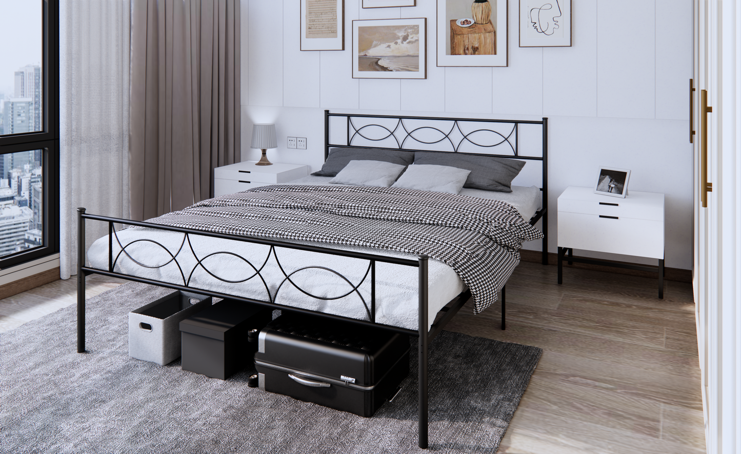 Full Size Platform Bed Frame with Headboard, No Box Spring Needed, Black