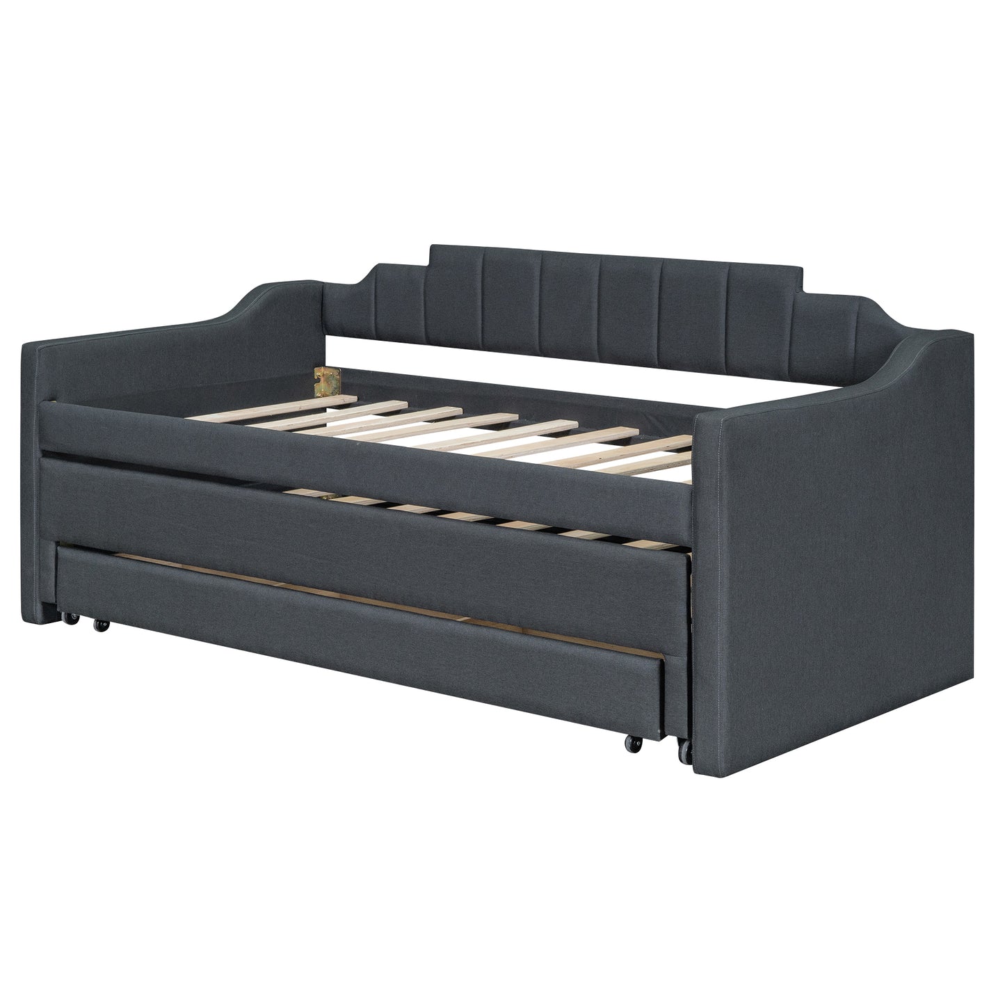 Twin Size Upholstered Daybed with Trundle and Three Drawers,Grey