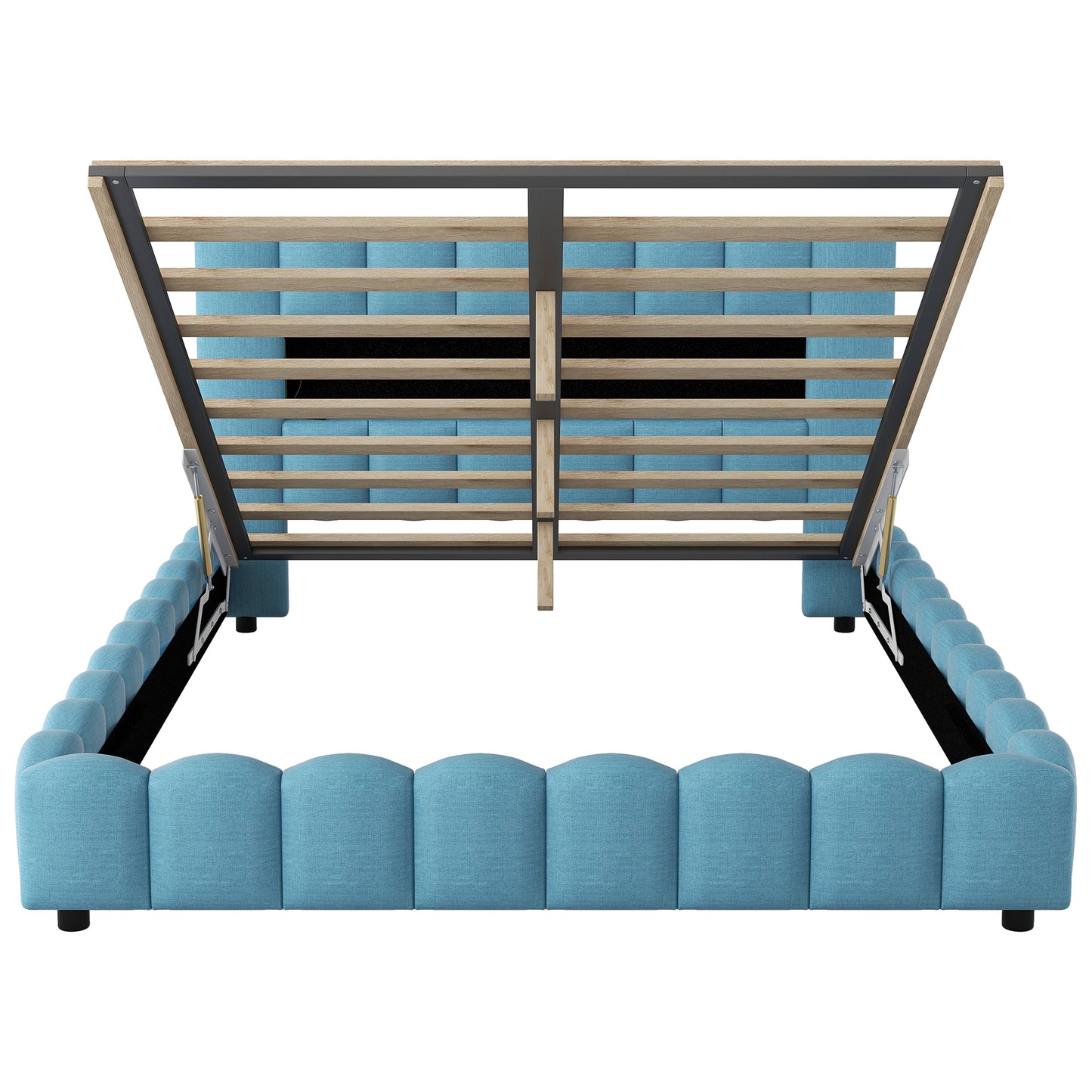 Queen Size Upholstered Platform Bed with LED Headboard and USB, Blue