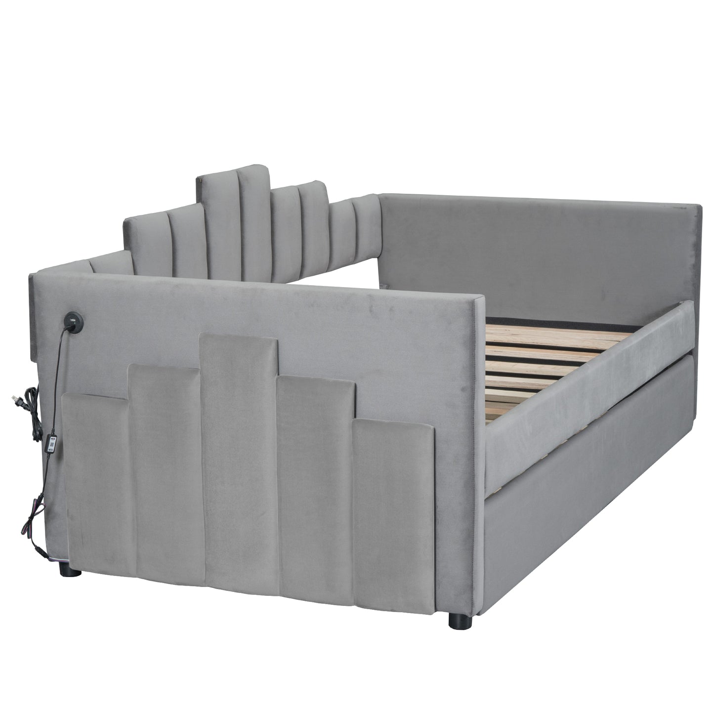 Twin Size Upholstered Daybed with Light and USB Port, Gray
