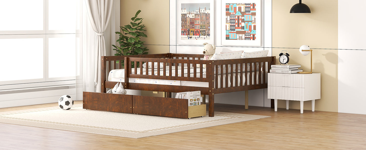 Full Size Daybed Wood Bed with Two Drawers, Walnut