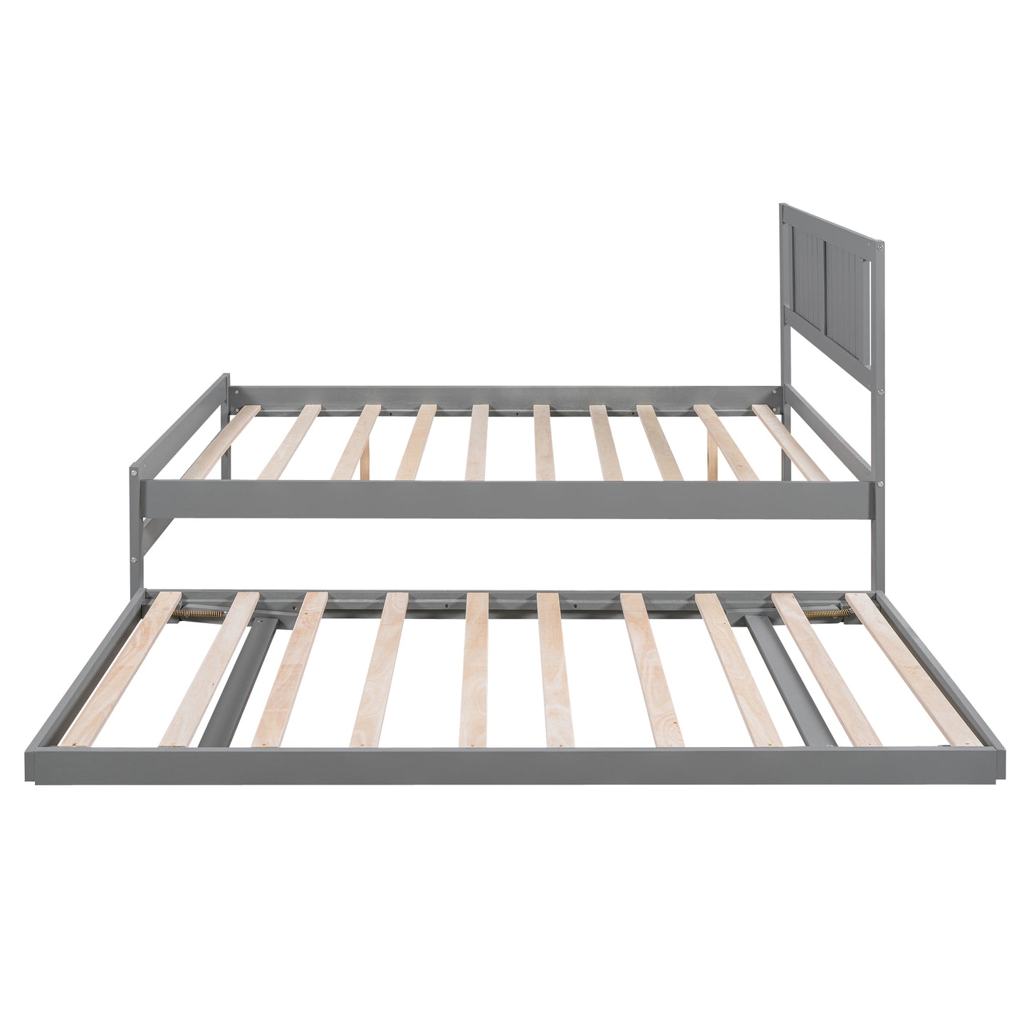 Full Size Platform Bed with Adjustable Trundle,Gray
