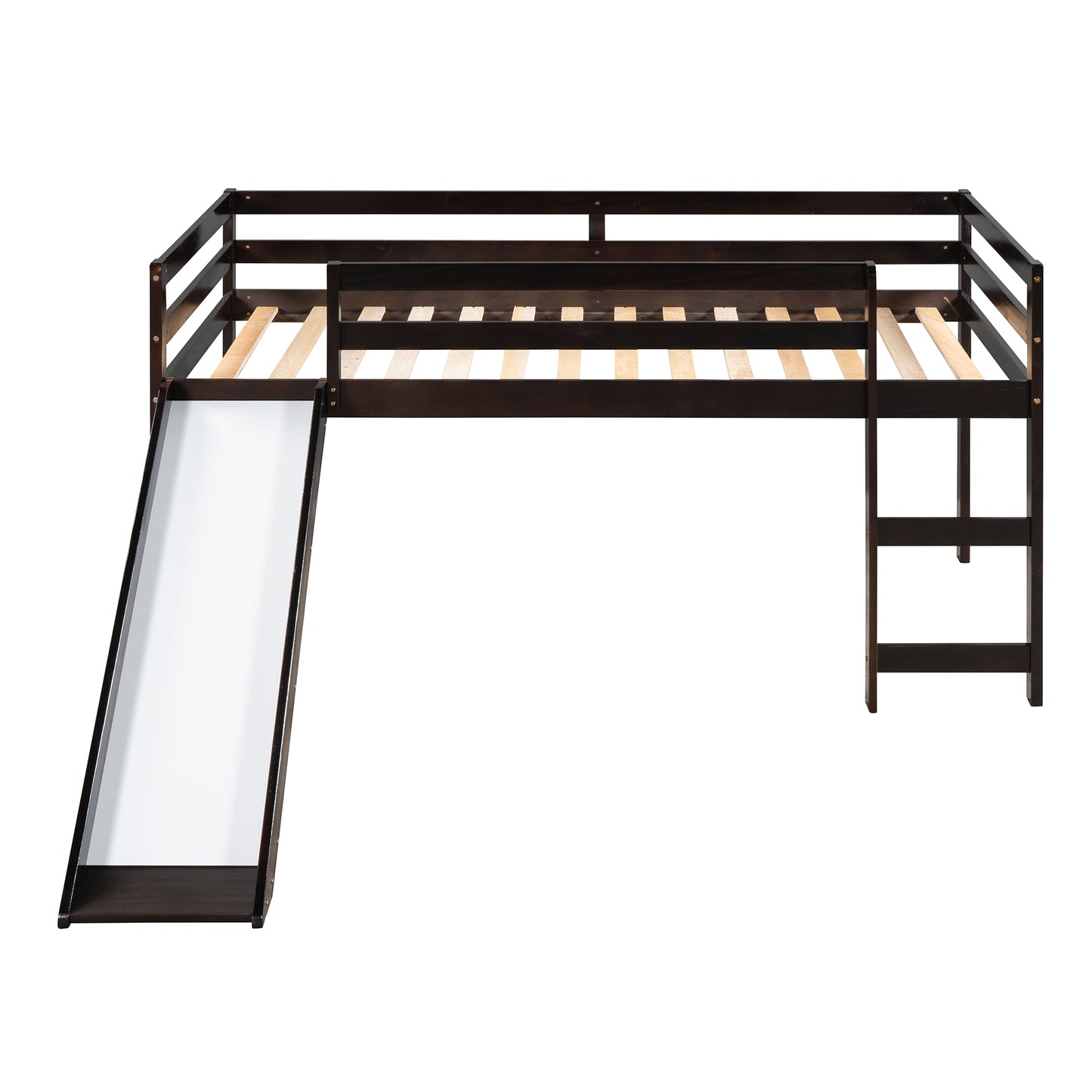 Loft Bed with Slide, Multifunctional Design, Twin (Espresso)