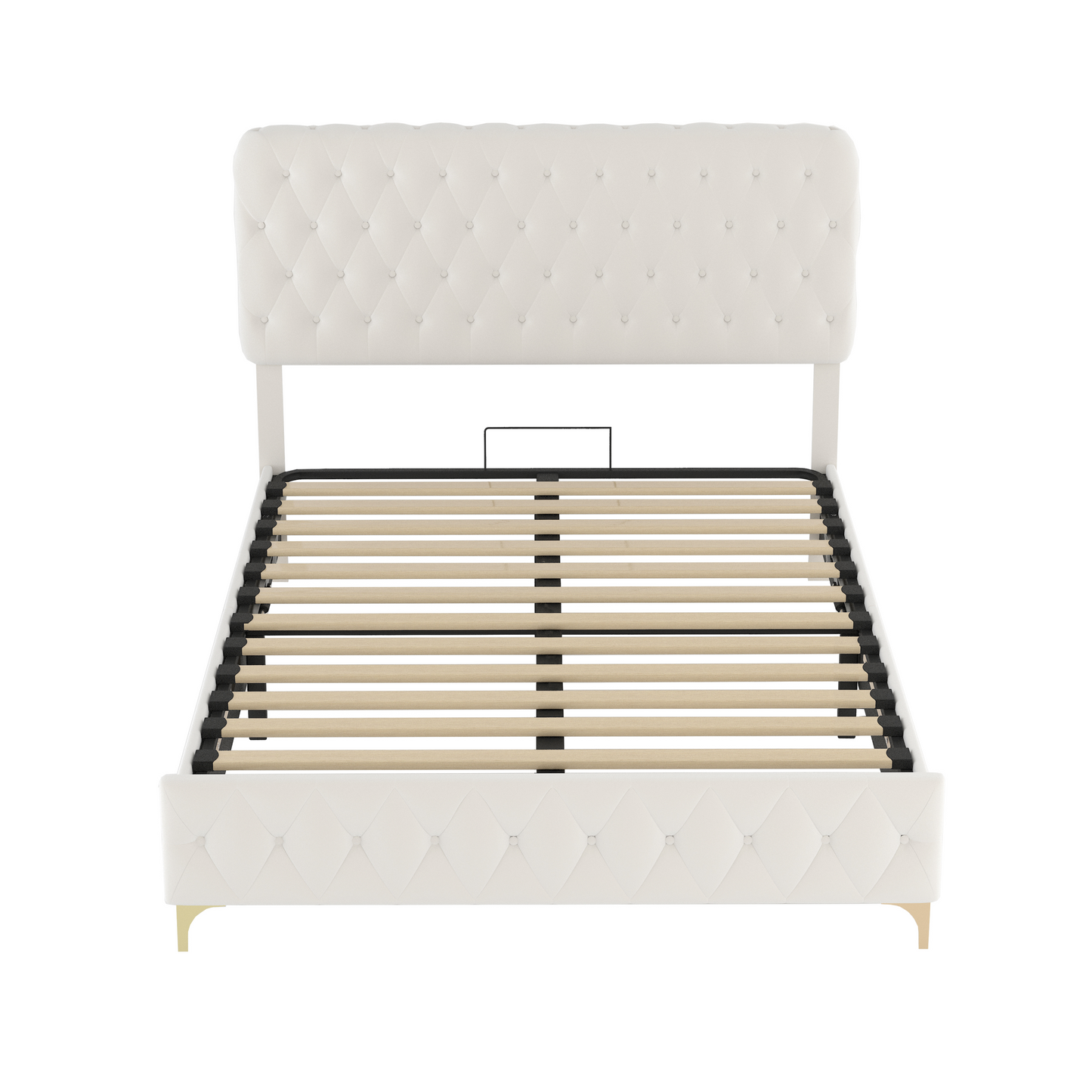 Queen Velvet Upholstered Platform Bed Frame With Pneumatic Hydraulic Function,  with Deep Tufted Buttons, Lift Up Storage Bed With Hidden Underbed Oversized Storage, Beige