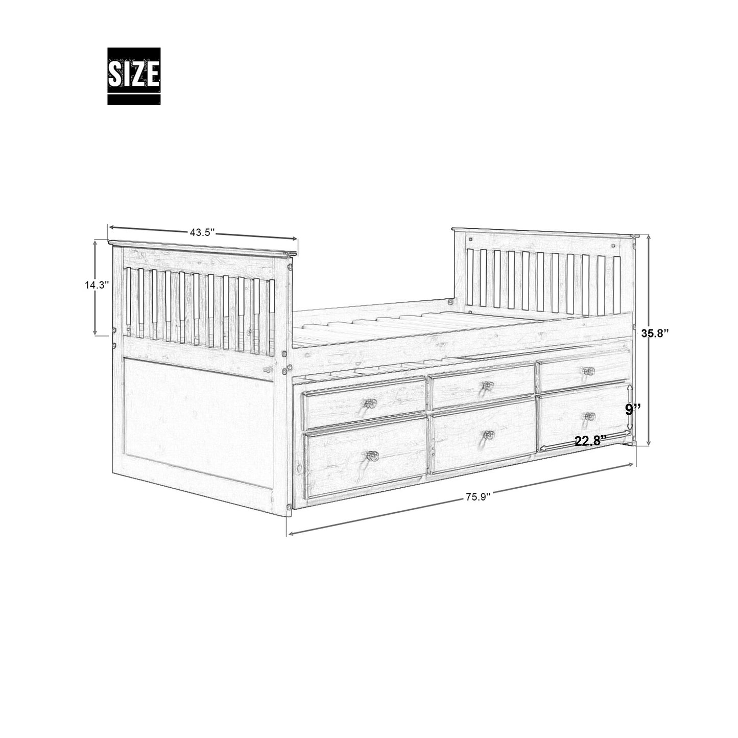 TOPMAX Captain's Bed Twin Daybed with Trundle Bed and Storage Drawers, White