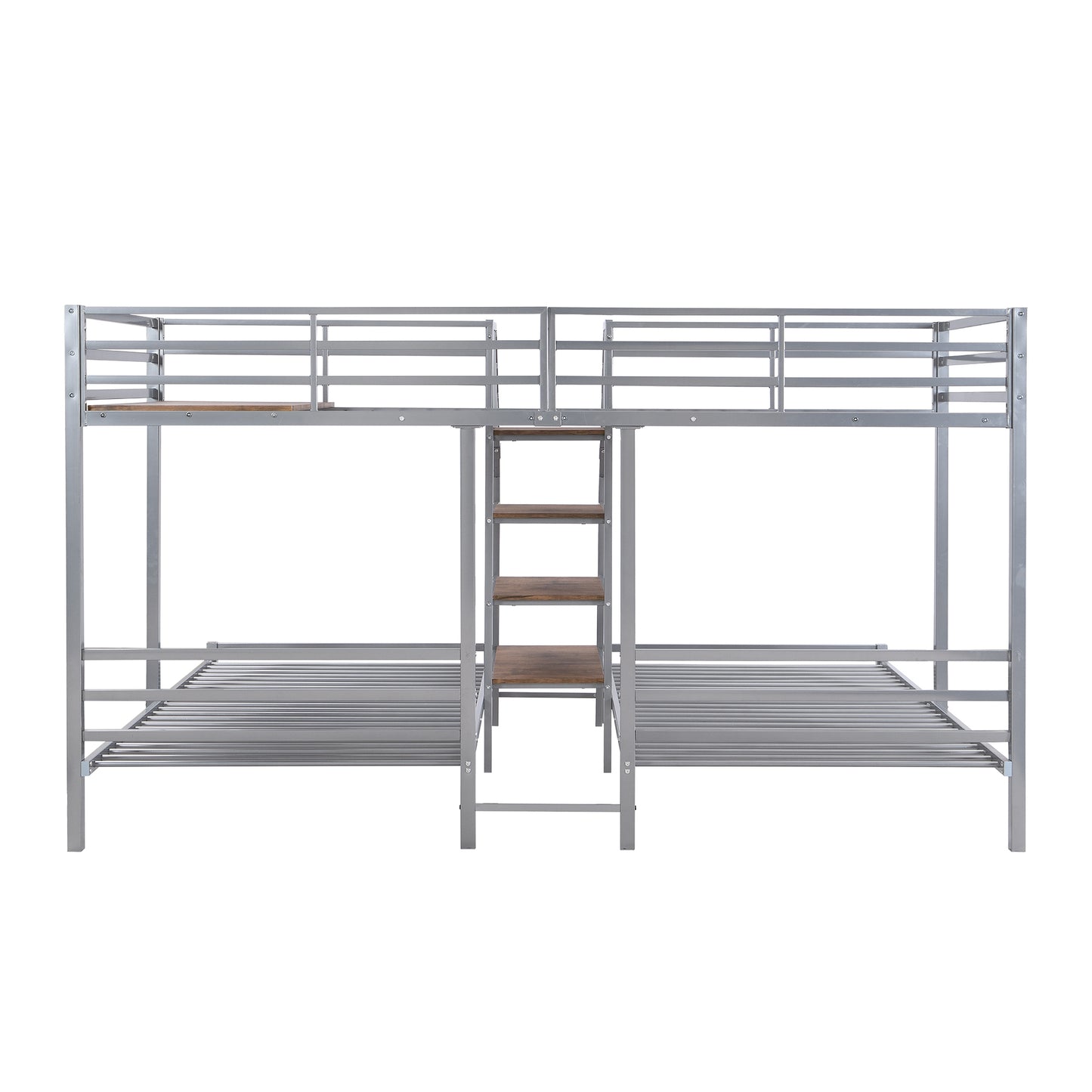 Metal Twin over Twin & Twin Bunk Bed, Triple Bunk Bed with Storage Shelves Staircase, Silver