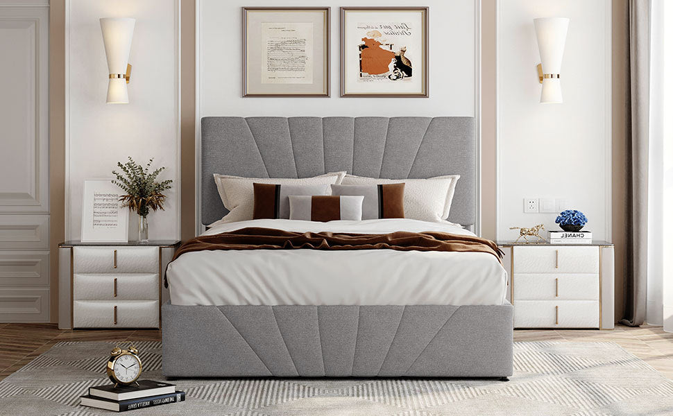 Full size Upholstered Platform bed with a Hydraulic Storage System - Gray