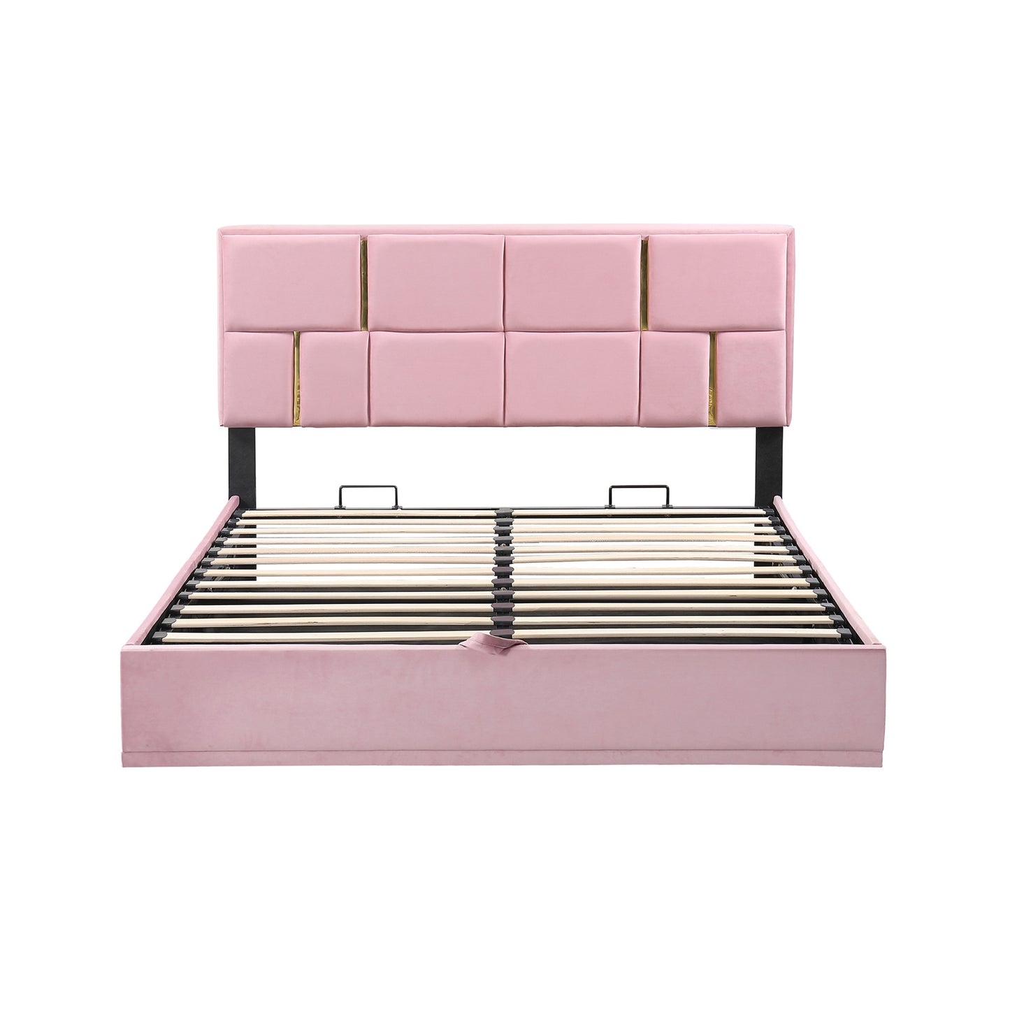 2-Pieces Bedroom Sets,Queen Size Upholstered Platform Bed with Hydraulic Storage System,Storage Ottoman with Metal Legs,Pink