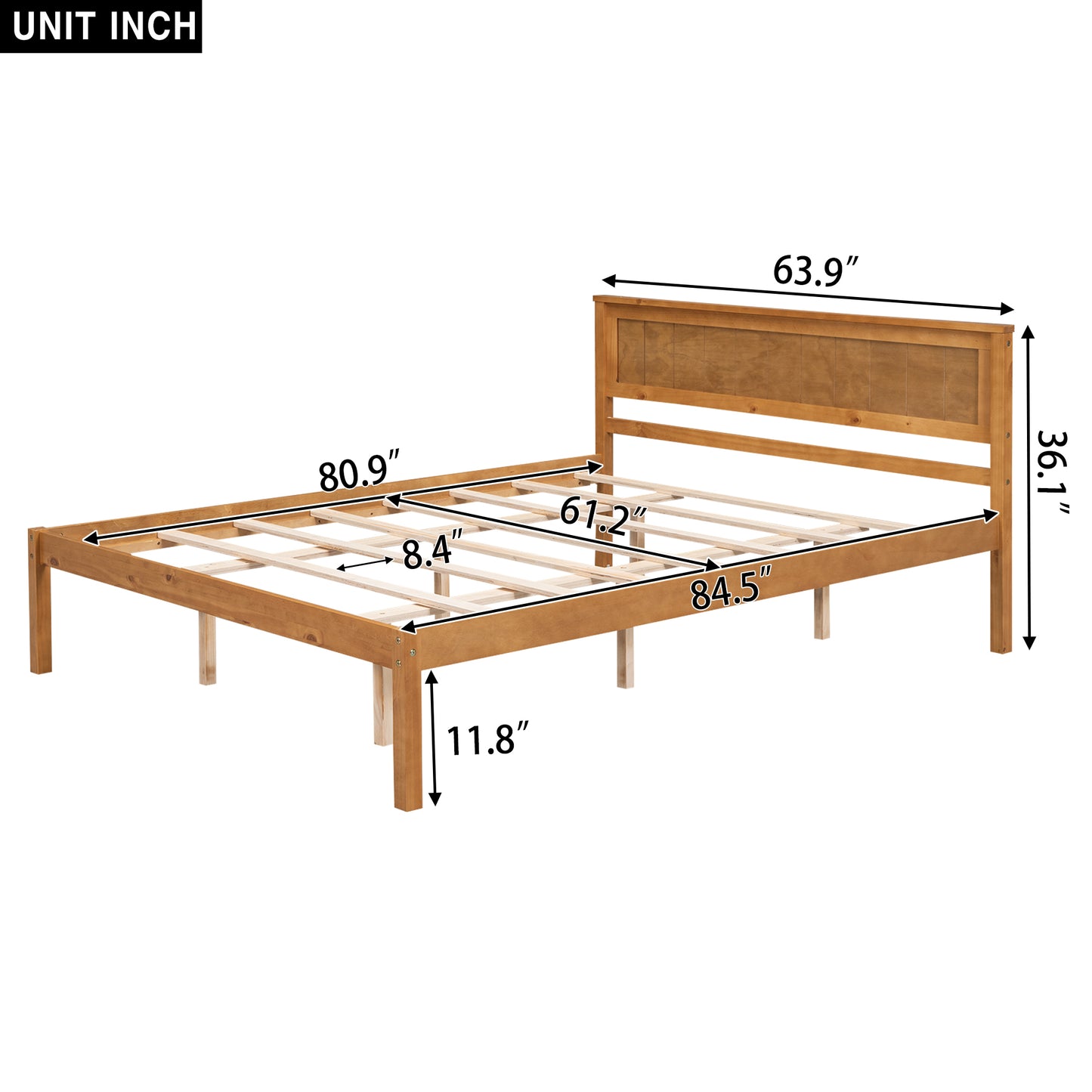 Platform Bed Frame with Headboard, Wood Slat Support, No Box Spring Needed, Queen, Oak
