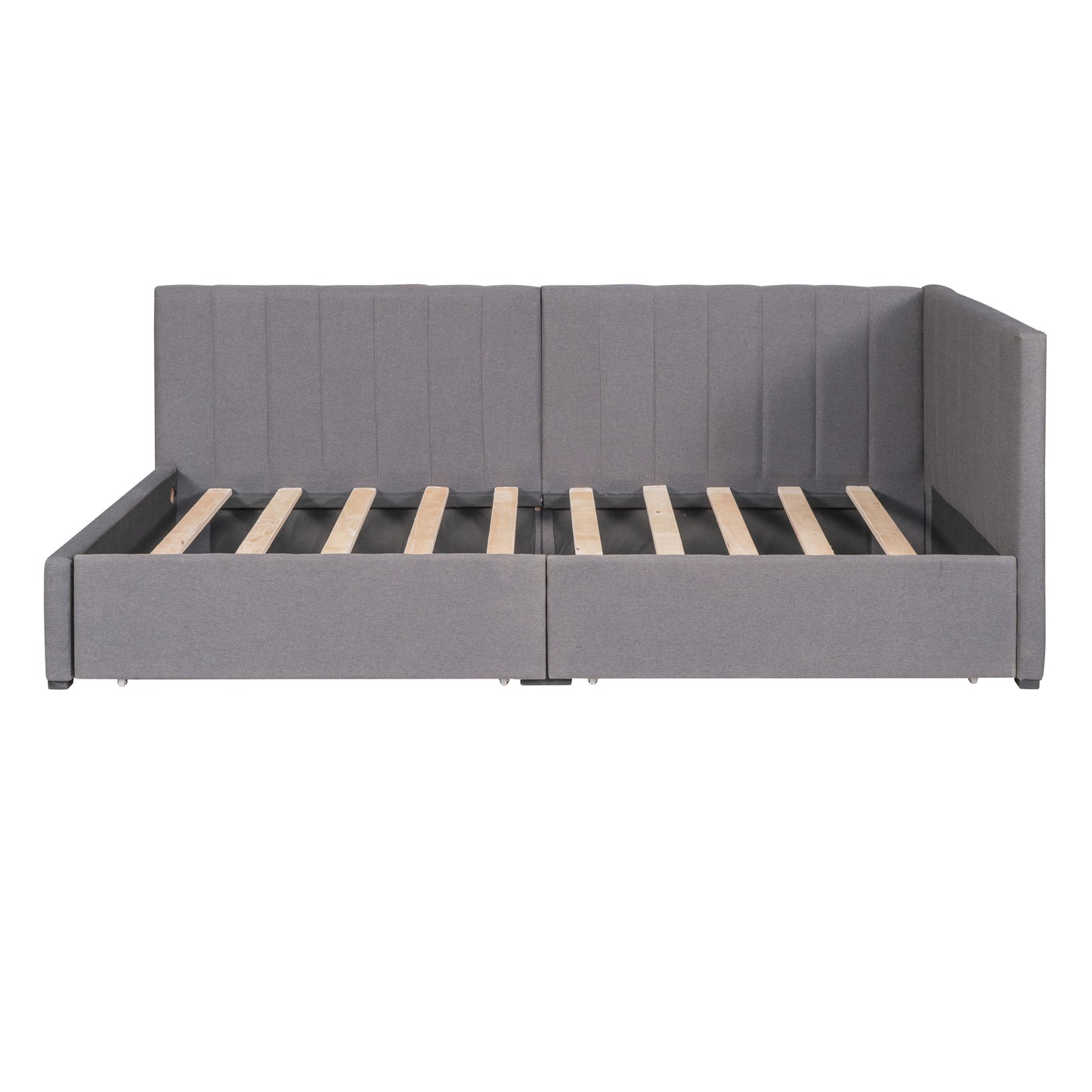 Twin Size Upholstered Daybed with 2 Storage Drawers, Linen Fabric (Gray)