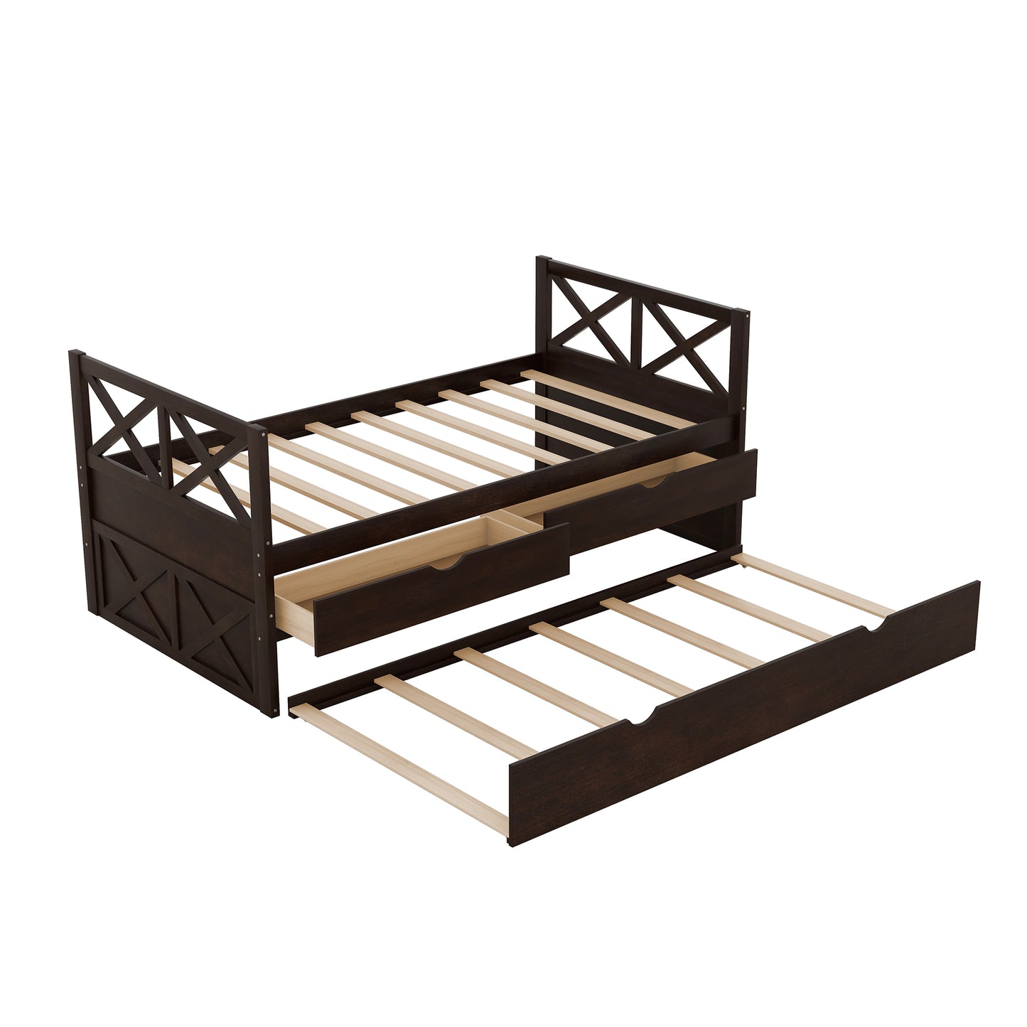 Multi-Functional Daybed with Drawers and Trundle, Espresso