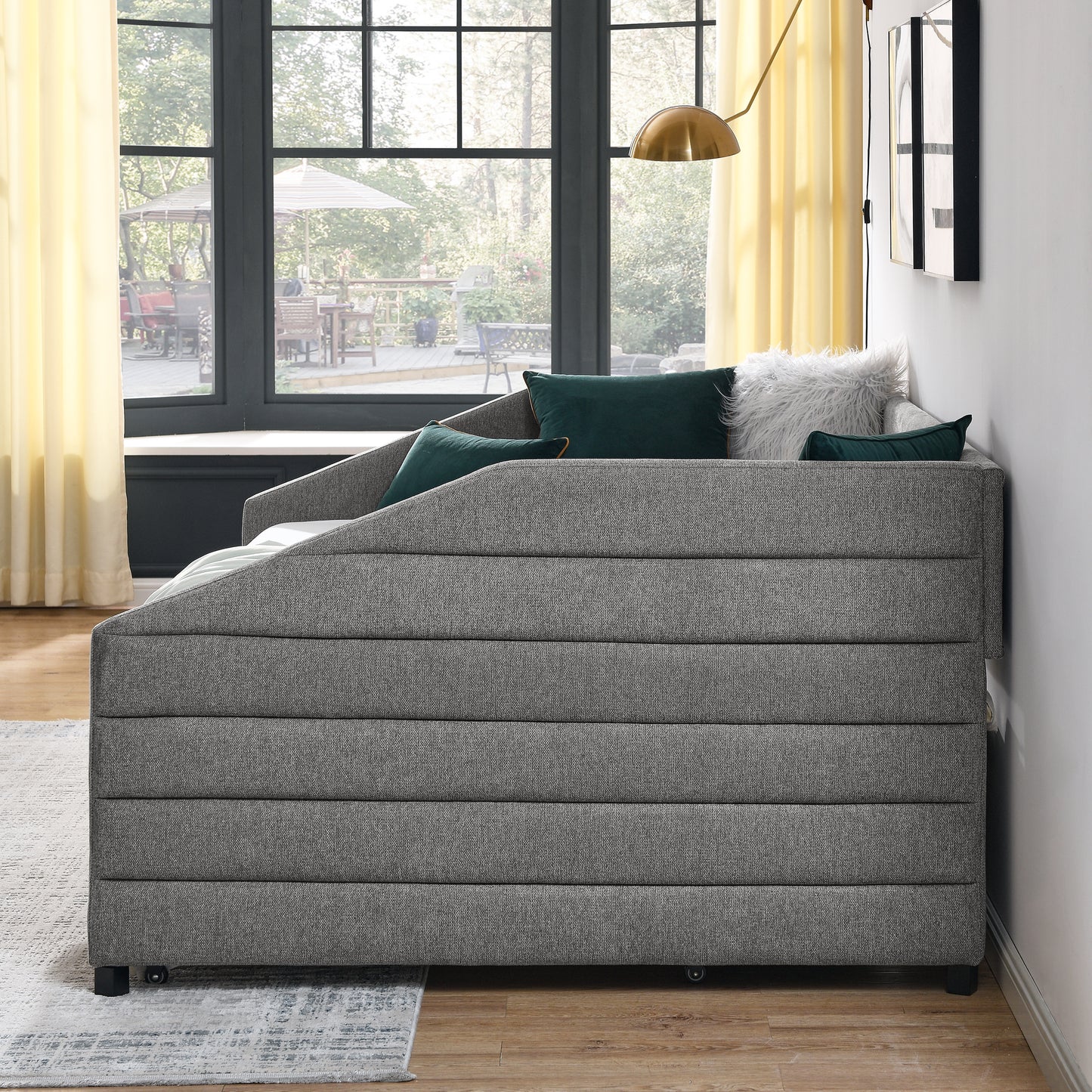 Full Size Upholstered Tufted Daybed with Two Drawers, Linen Fabric, Grey (82.5"x58"x34")