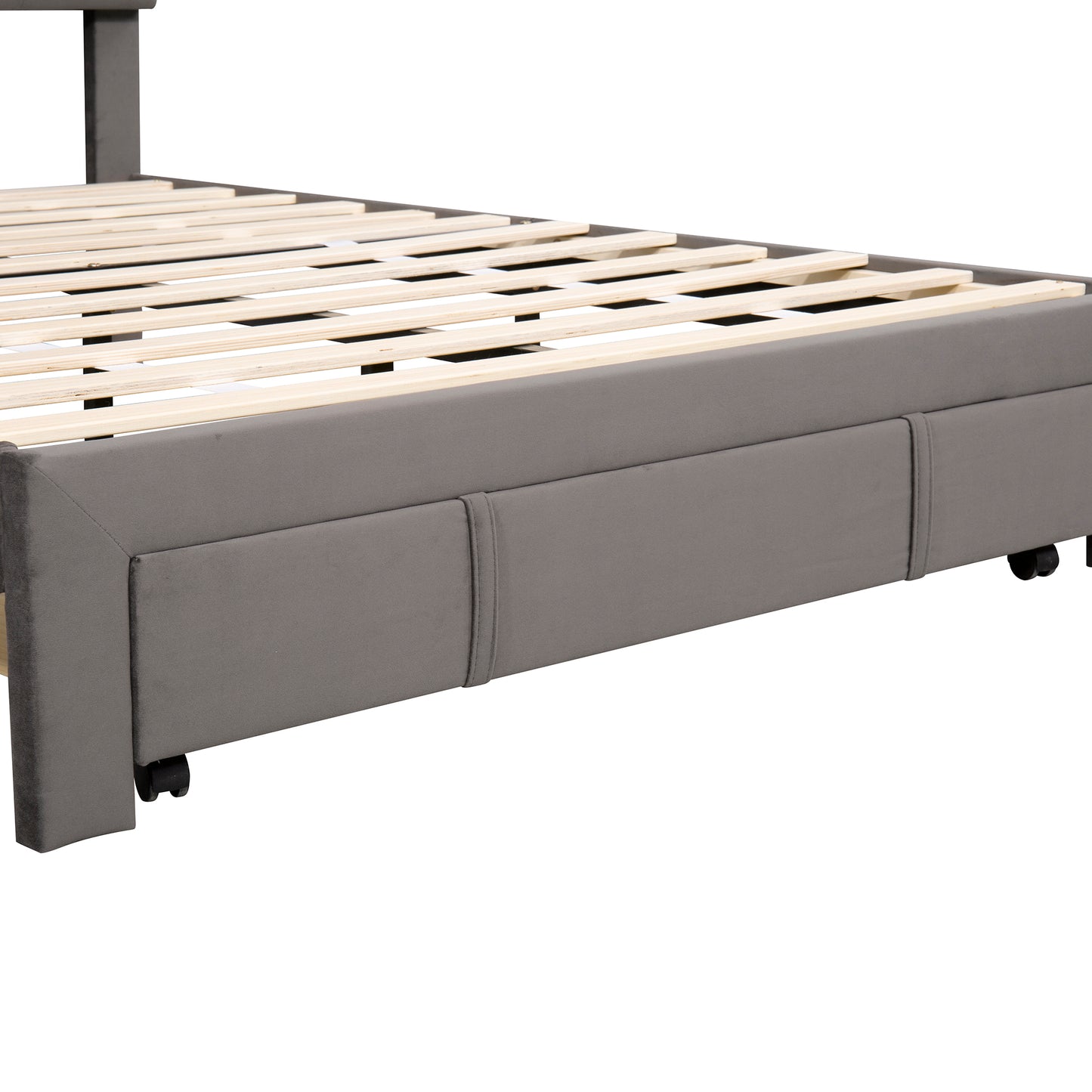 Full Size Storage Bed Velvet Upholstered Platform Bed with a Big Drawer - Grey