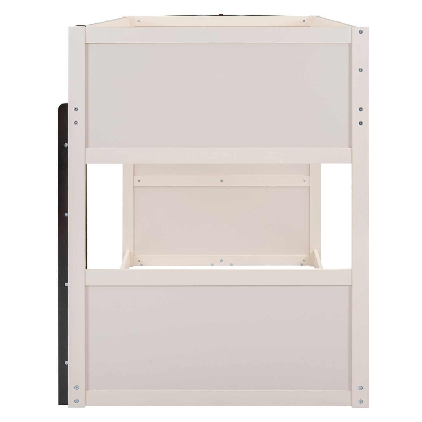 Twin over Twin Boat-Like Shape Bunk Bed with Storage Shelves, Cream+Espresso