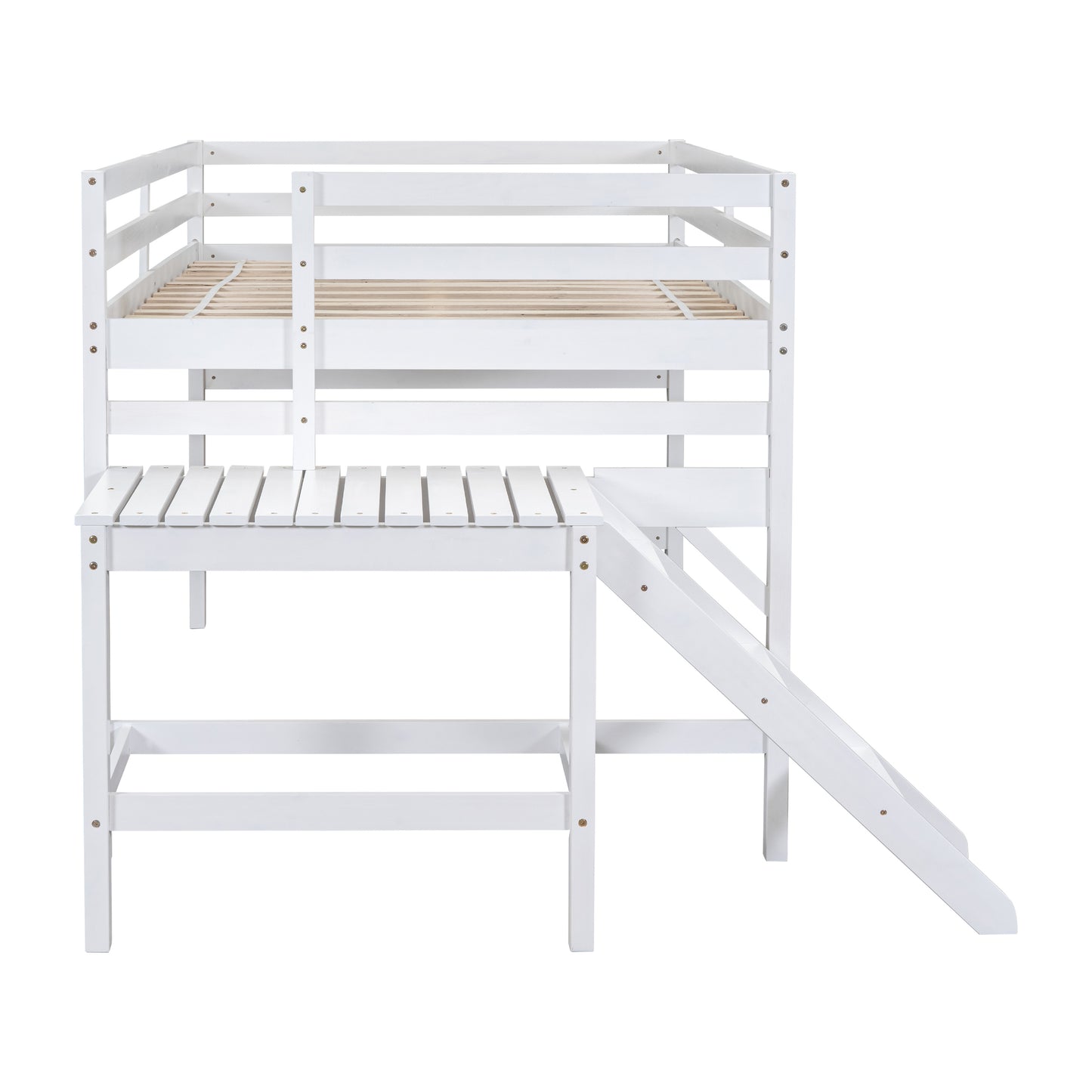 Full Loft Bed with Platform,ladder,White