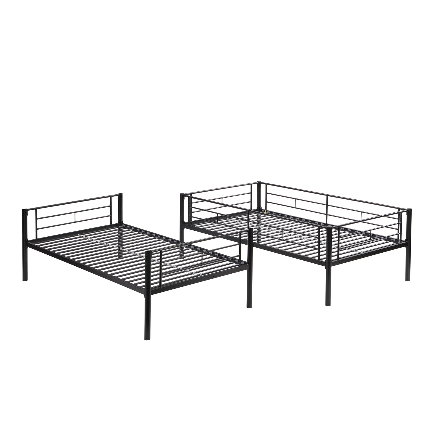 Bunk Bed Twin Over Twin Size with 2 Ladders and Full-Length Guardrail, Metal, Storage Space, No Box Spring Needed, Noise Free, Black