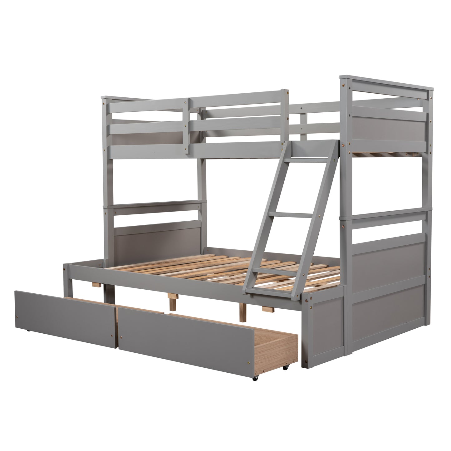 Twin over Full Bunk Bed with Storage - Gray