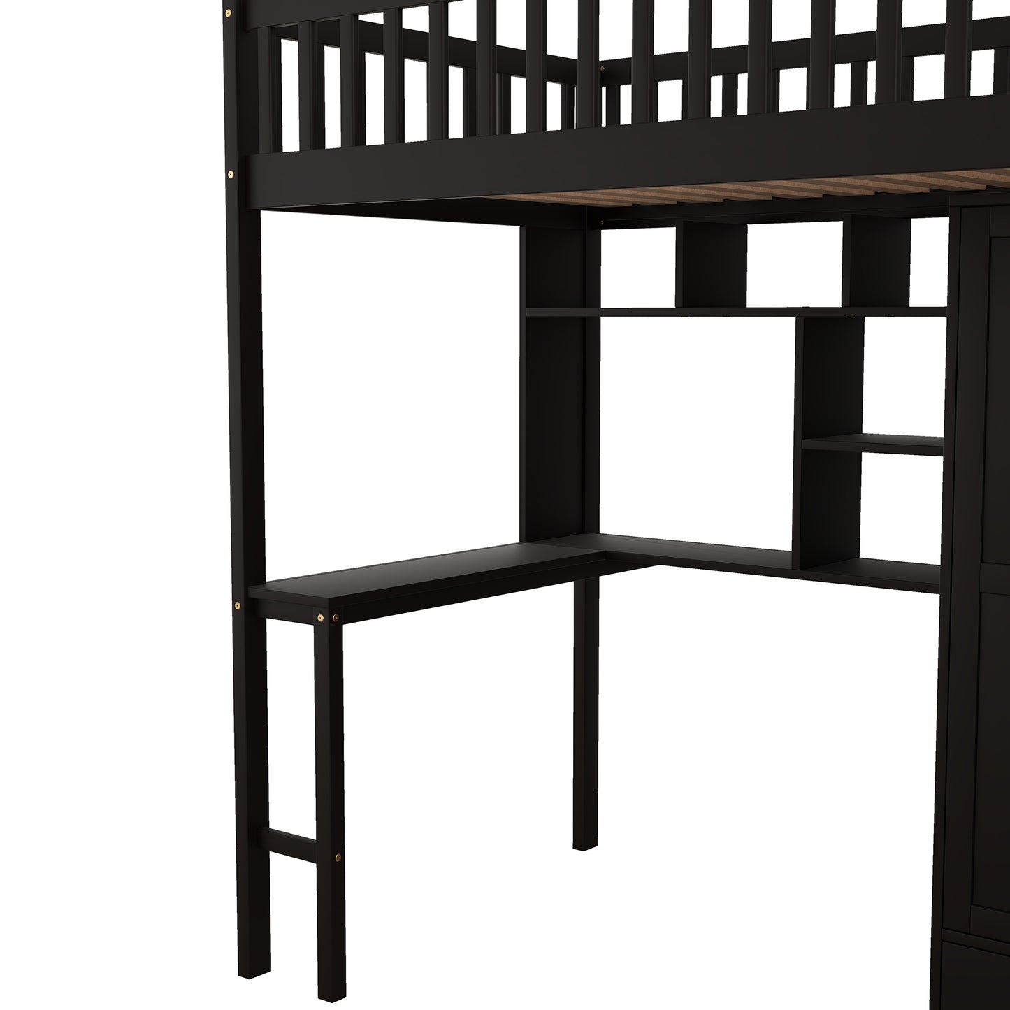 Twin size Loft Bed with Bookshelf,Drawers,Desk,and Wardrobe-Espresso