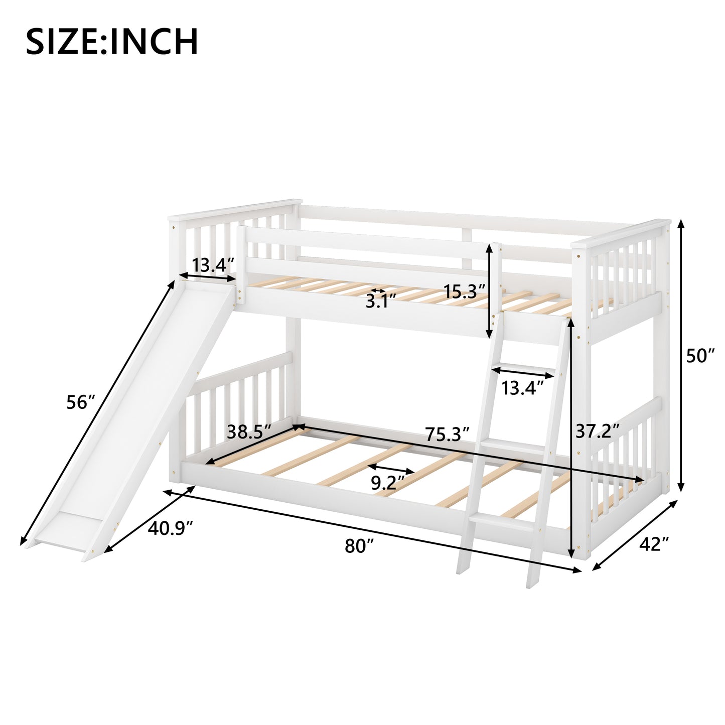 Twin over Twin Bunk Bed with Convertible Slide and Ladder, White
