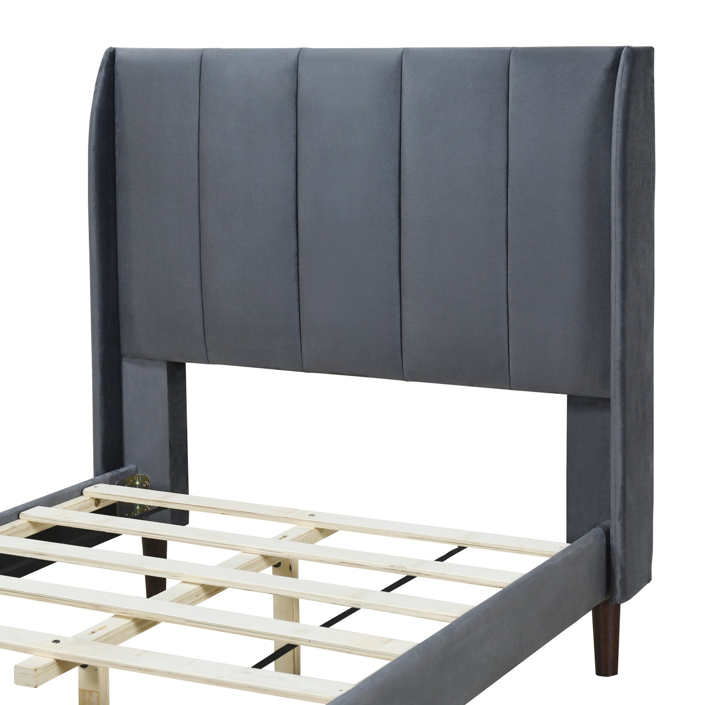 Twin Size Upholstered Platform Bed, Velvet, Gray