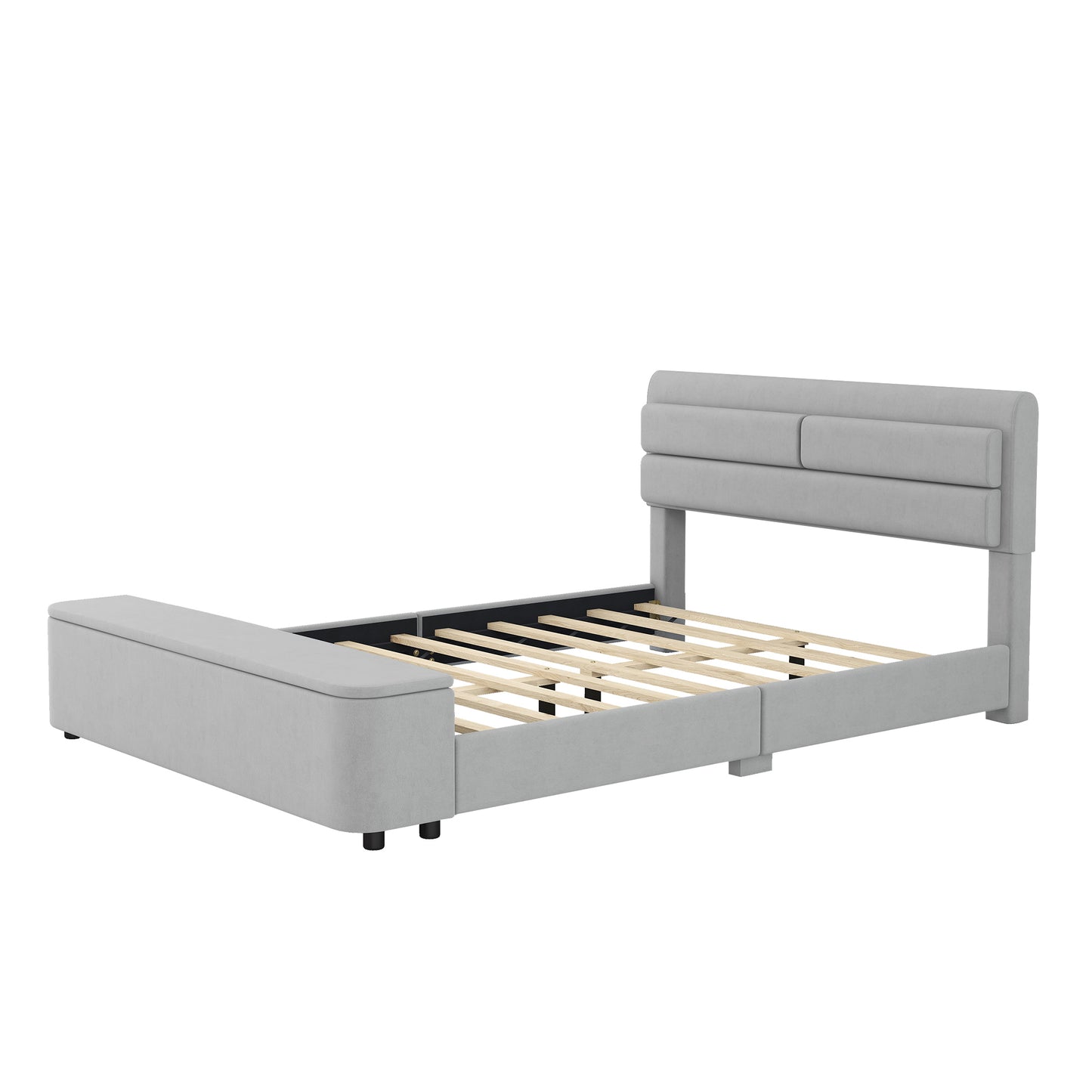 Queen Size Upholstery Platform Bed with Storage Headboard and Footboard,Support Legs,Grey