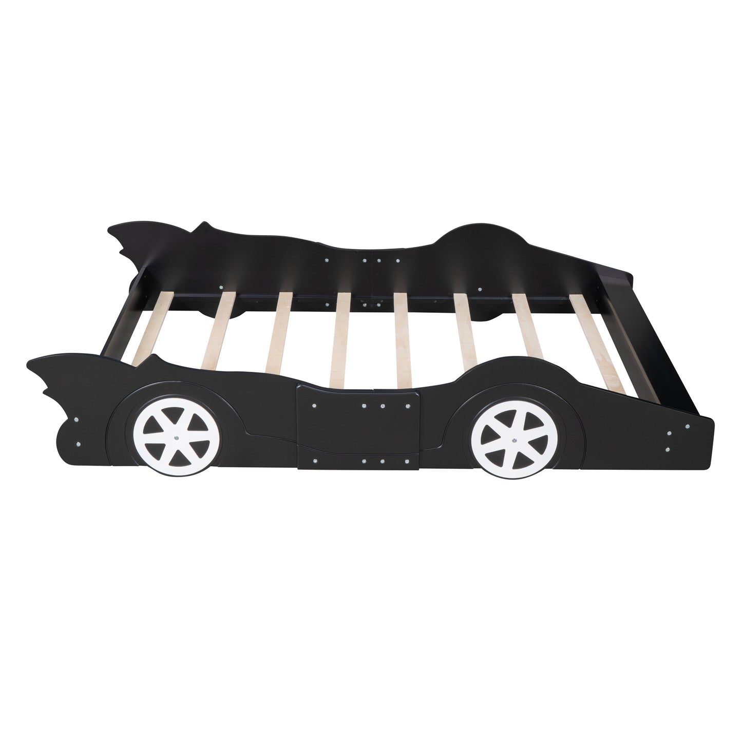 Full Size Race Car-Shaped Platform Bed with Wheels,Black