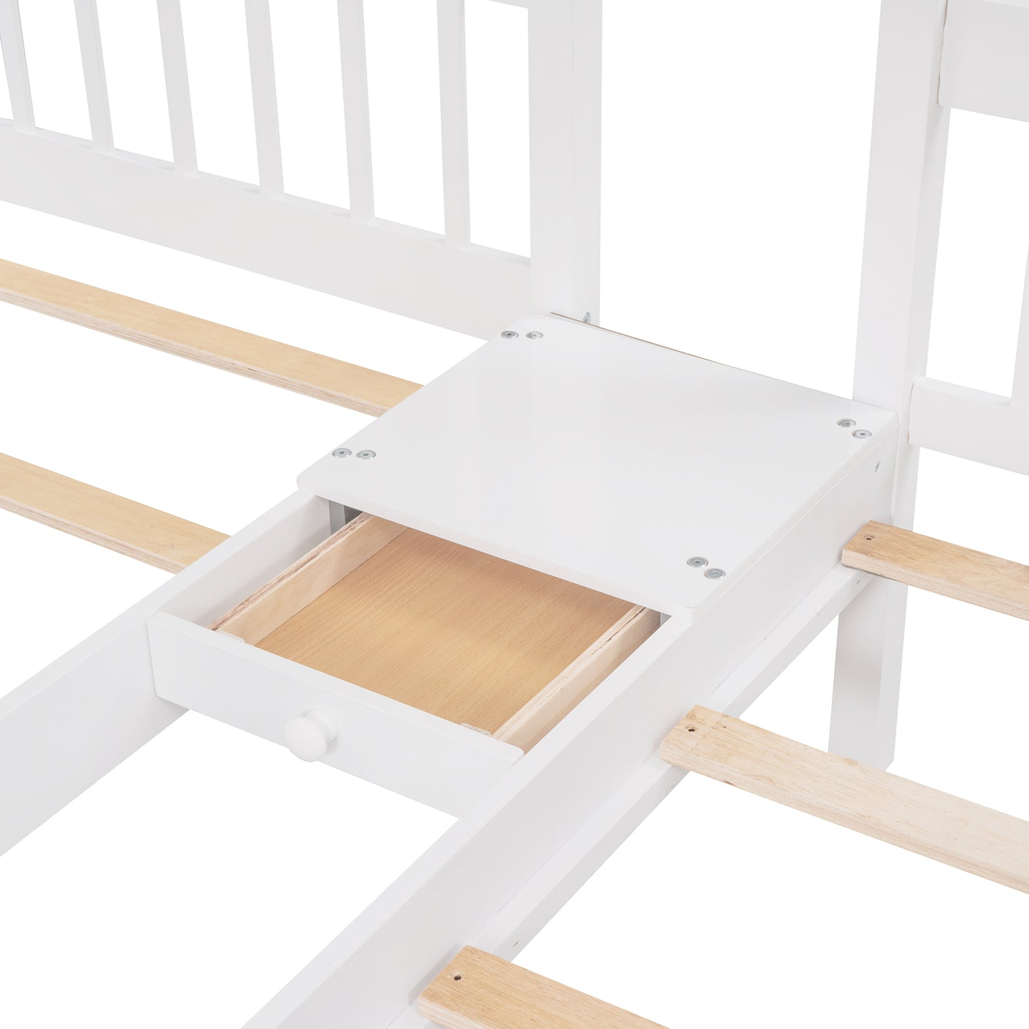 Full Over Twin & Twin Bunk Bed, Wood Triple Bunk Bed with Drawers and Guardrails (White)