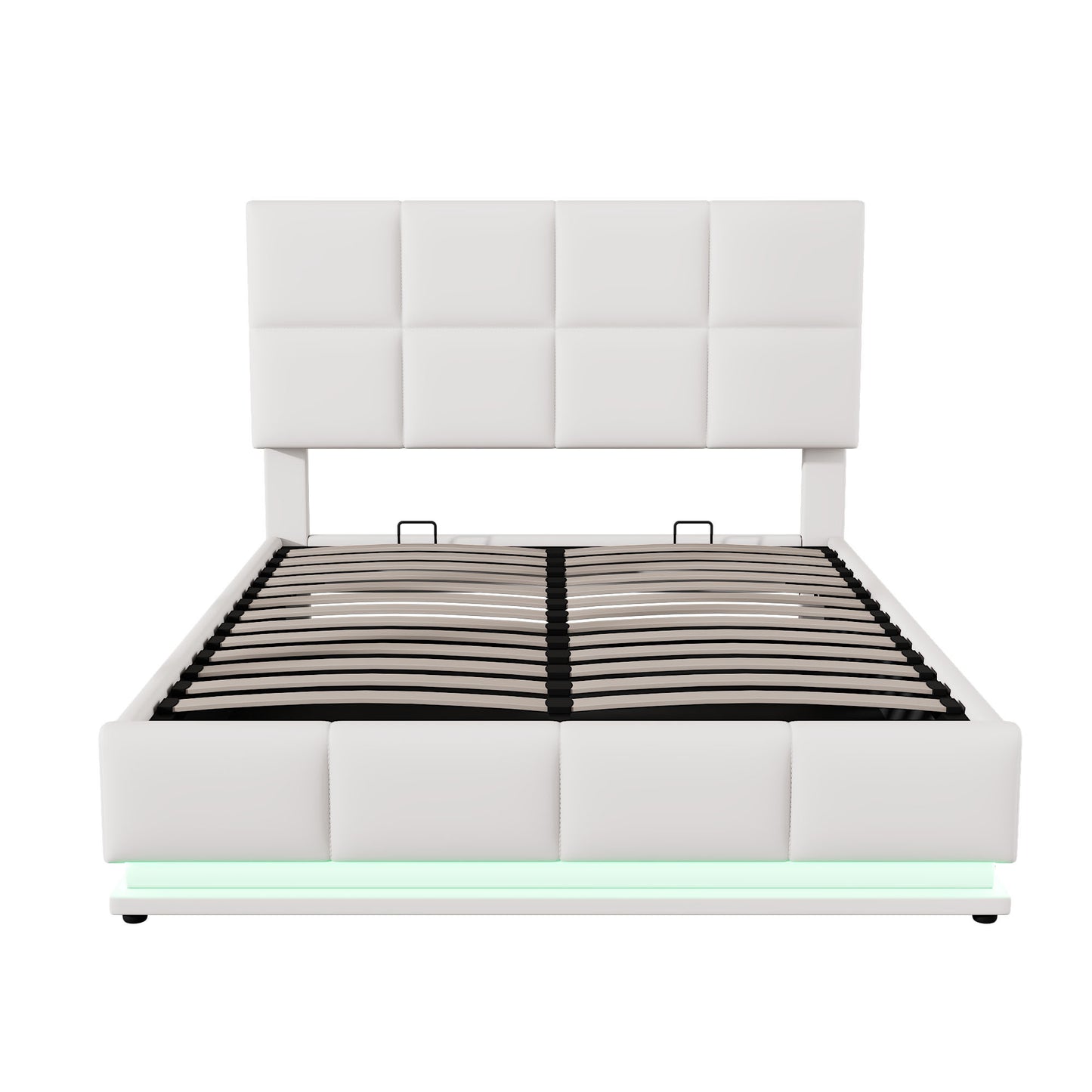 Full Size Tufted Upholstered Platform Bed with Hydraulic Storage System,PU Storage Bed with LED Lights and USB charger, White