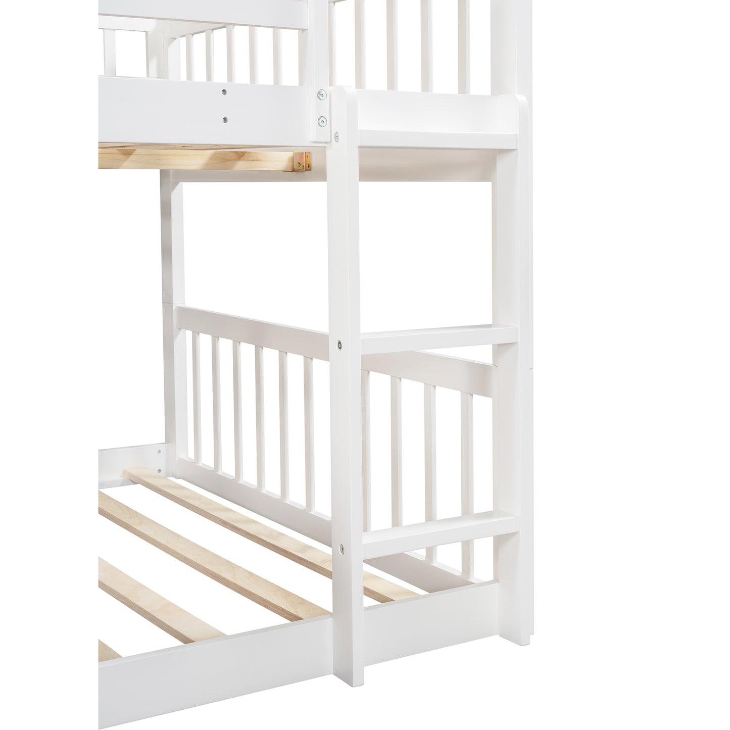 Full-Over-Full-Over-Full Triple Bed with Built-in Ladder and Slide , Triple Bunk Bed with Guardrails, White