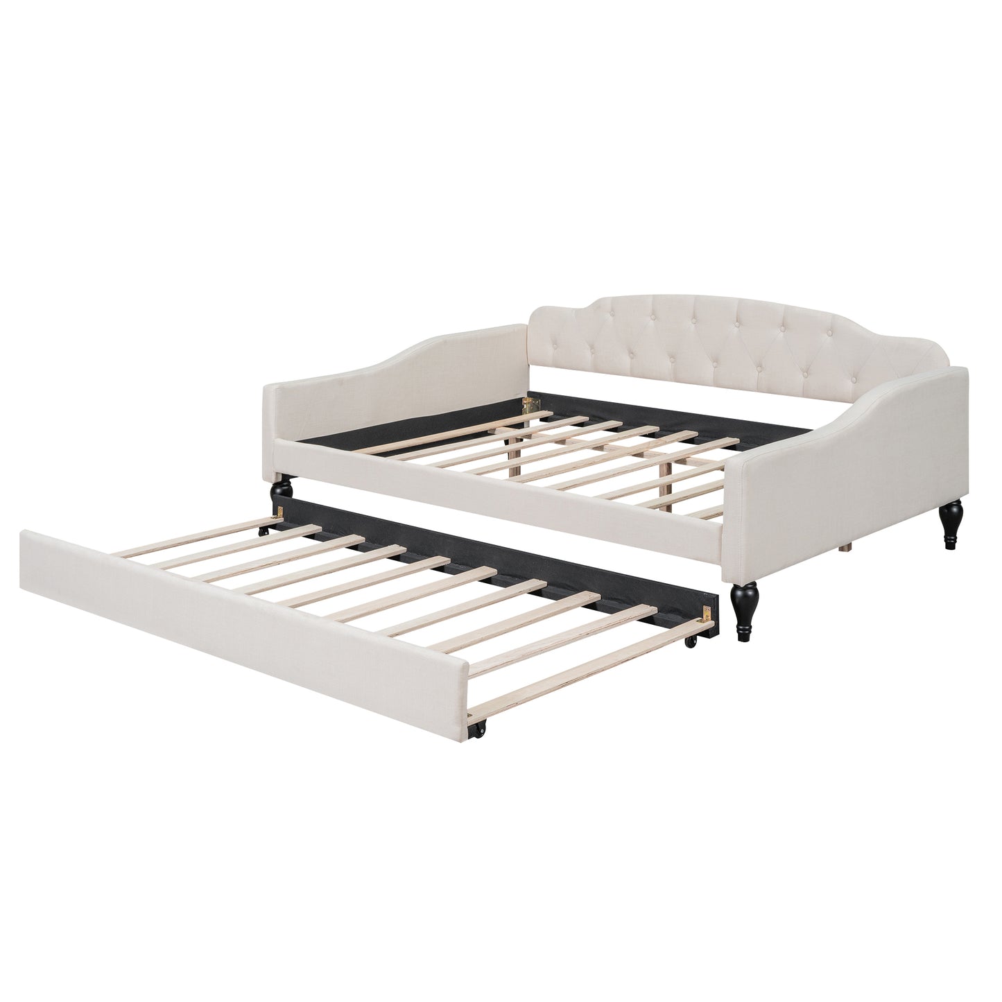 Full Size Upholstered Tufted Daybed with Twin Size Trundle, Beige